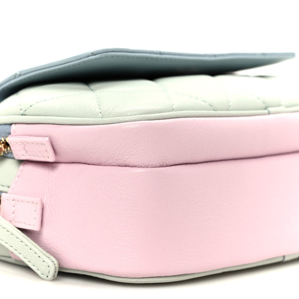 Chanel Goatskin Quilted Tri-Color In & Out Waist Bag Green Blue Pink