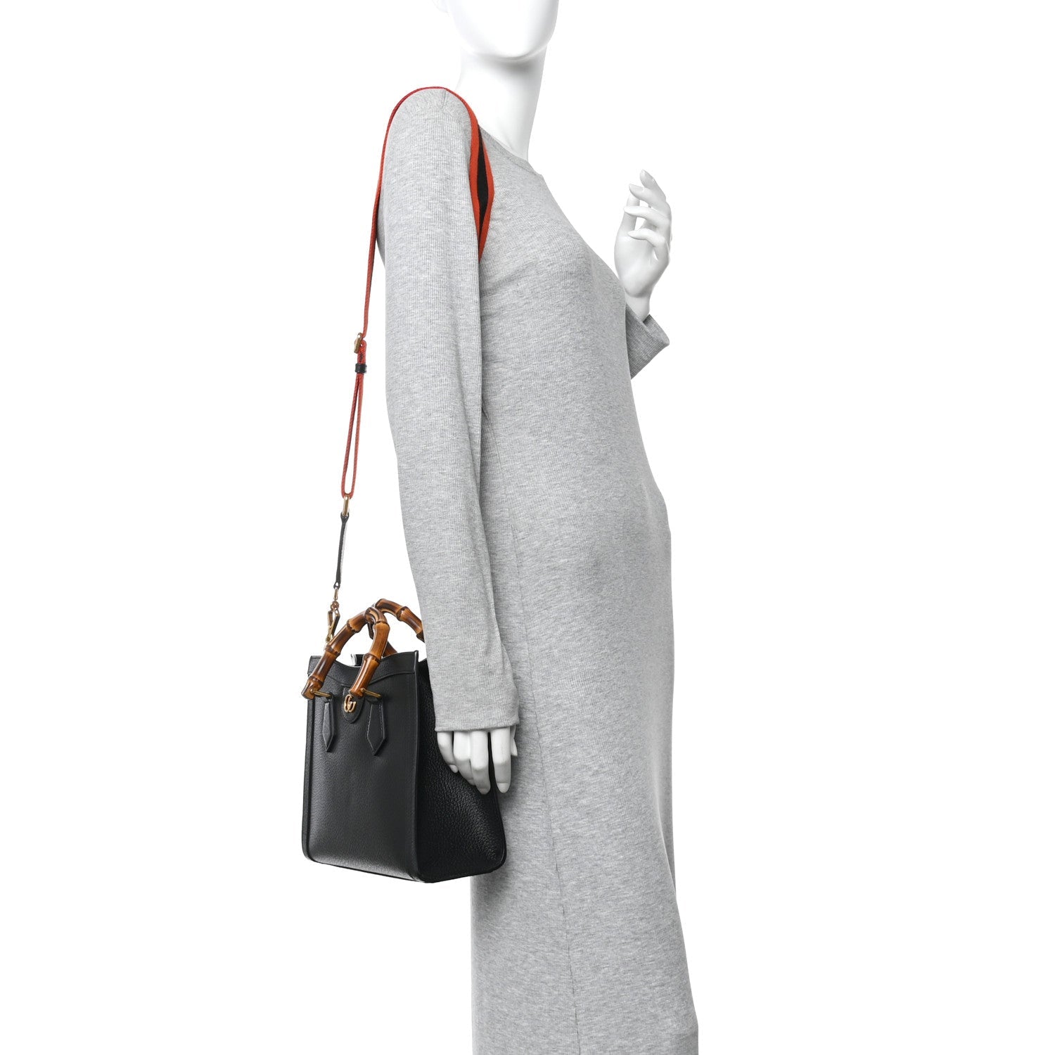 Gucci Textured Dollar Calfskin Web Small Diana Tote Bag Black Dusty Grey