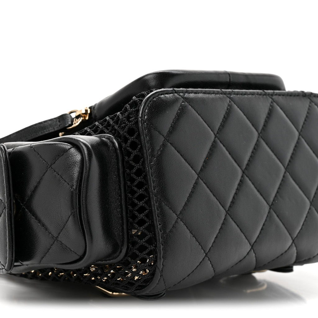 Chanel Shiny Lambskin Mesh Quilted Small Cargo Duma Drawstring Backpack Black