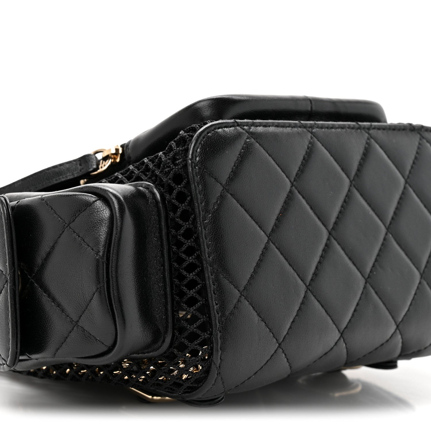 Chanel Shiny Lambskin Mesh Quilted Small Cargo Duma Drawstring Backpack Black