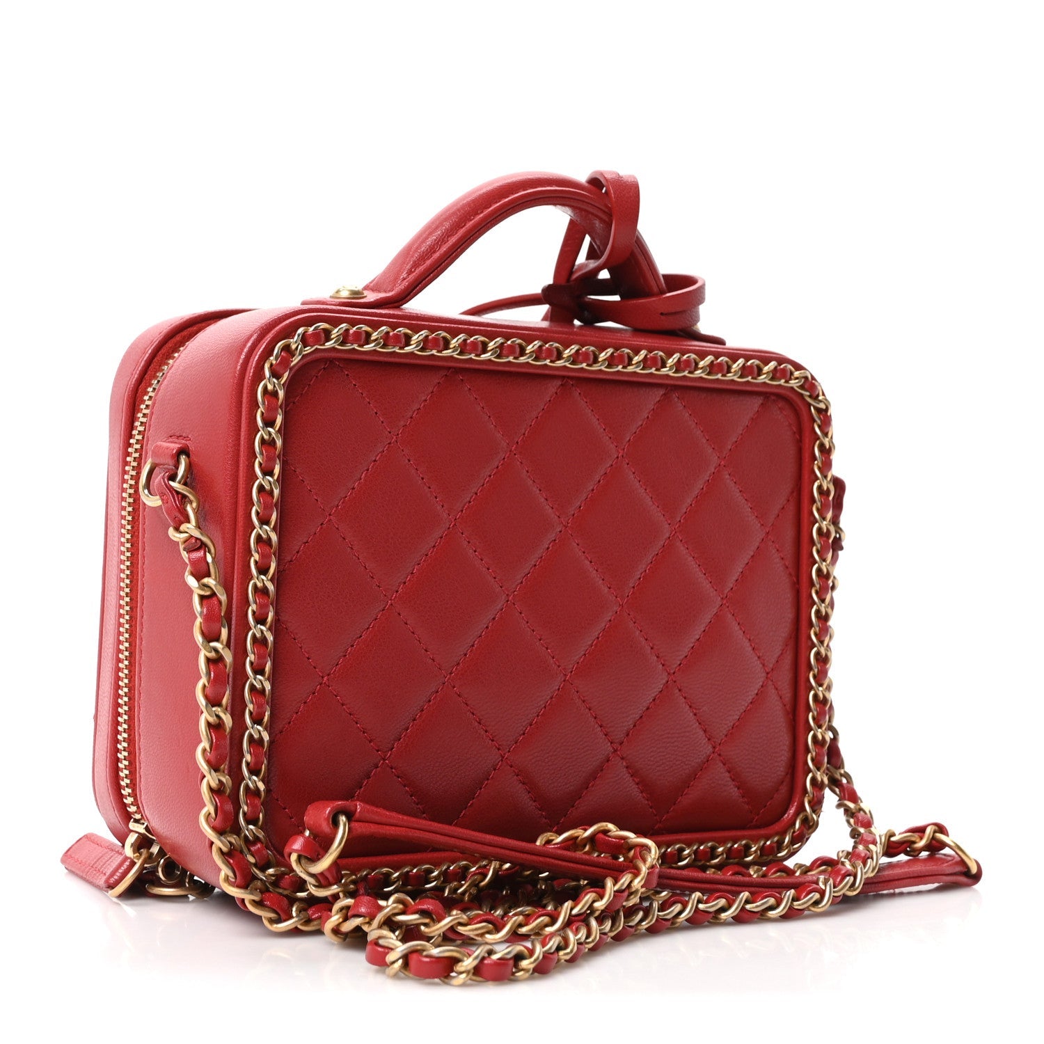 Chanel Goatskin Quilted Small CC Filigree Vanity Case Red