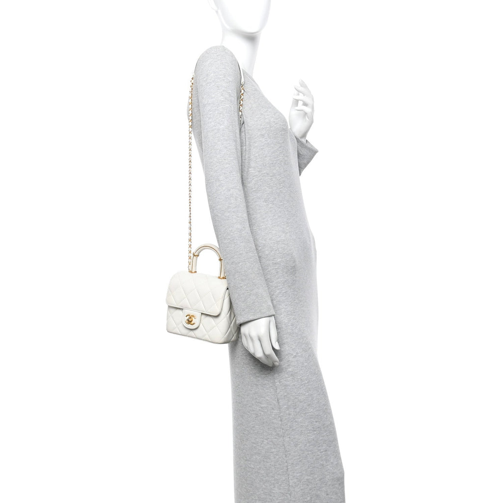 Chanel Lambskin Handle Crush Top Handle Flap Bag White