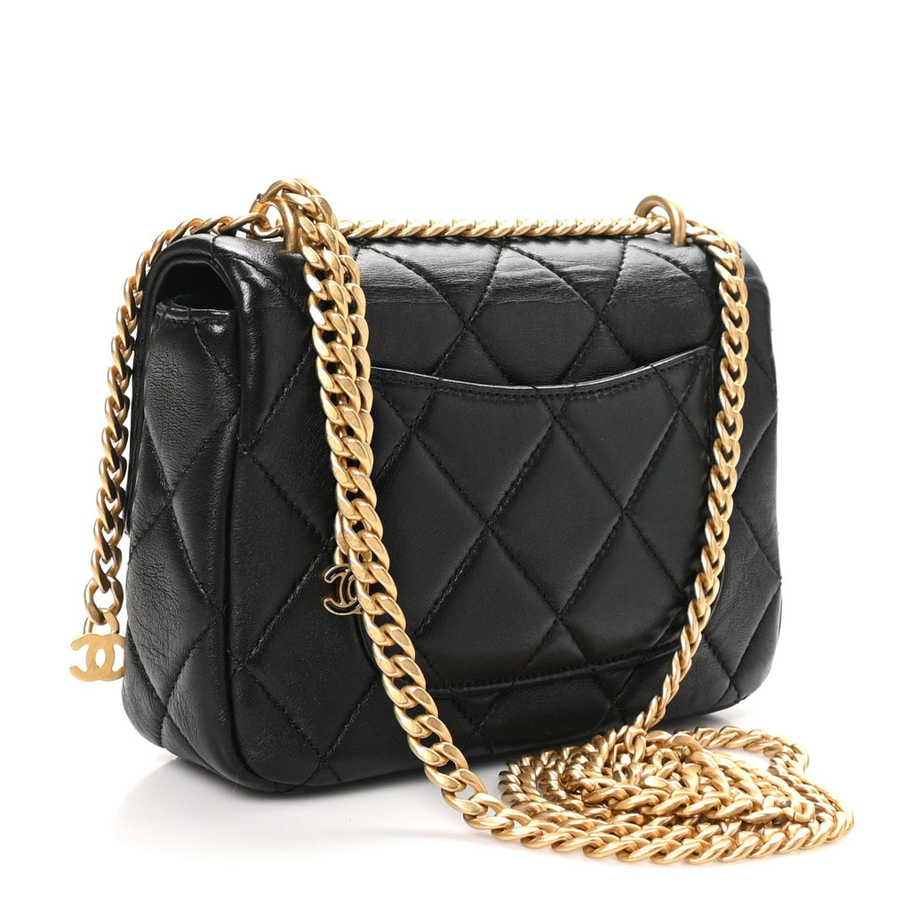 Chanel Lambskin Enamel Quilted Mini Pending CC Square Flap Black