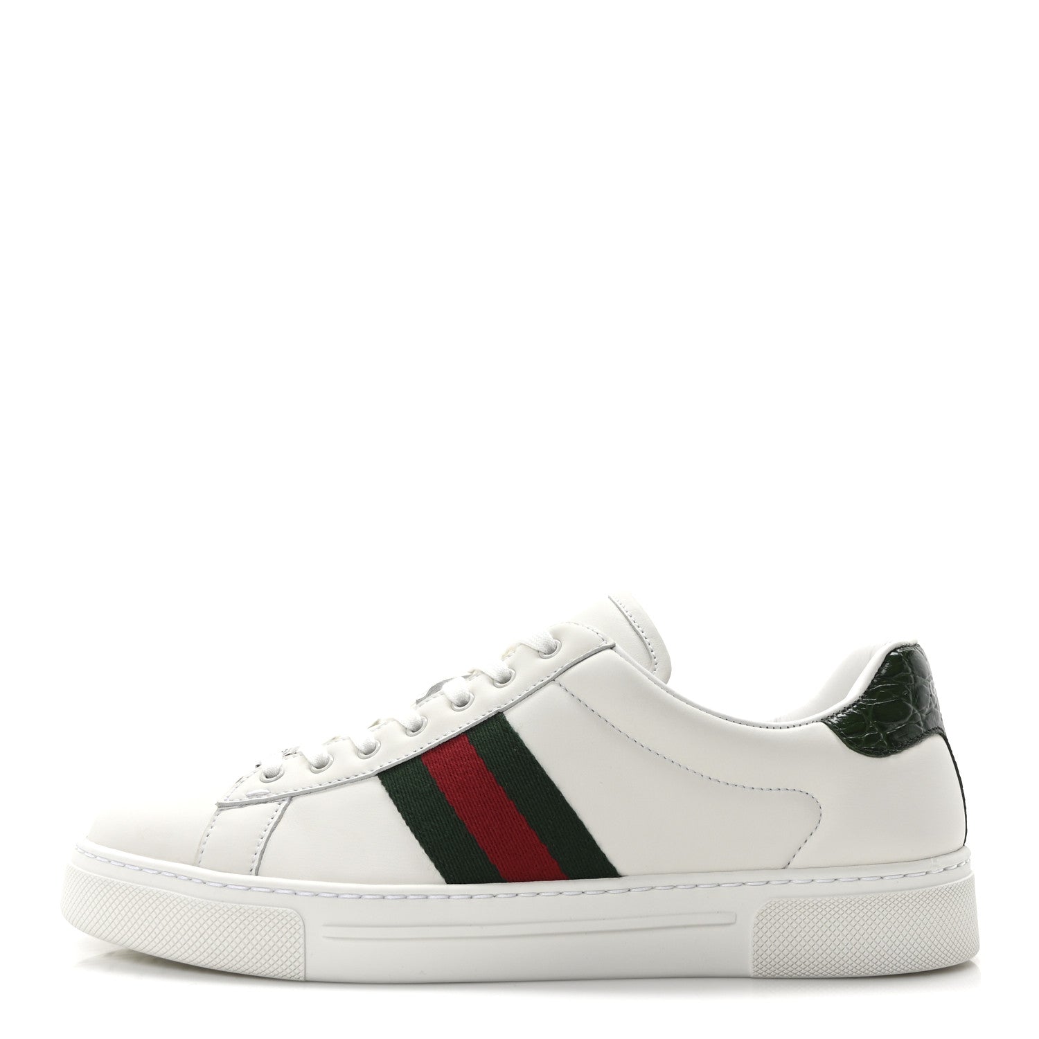 Gucci Calfskin Crocodile Web Womens Ace Sneakers 39.5 White Green