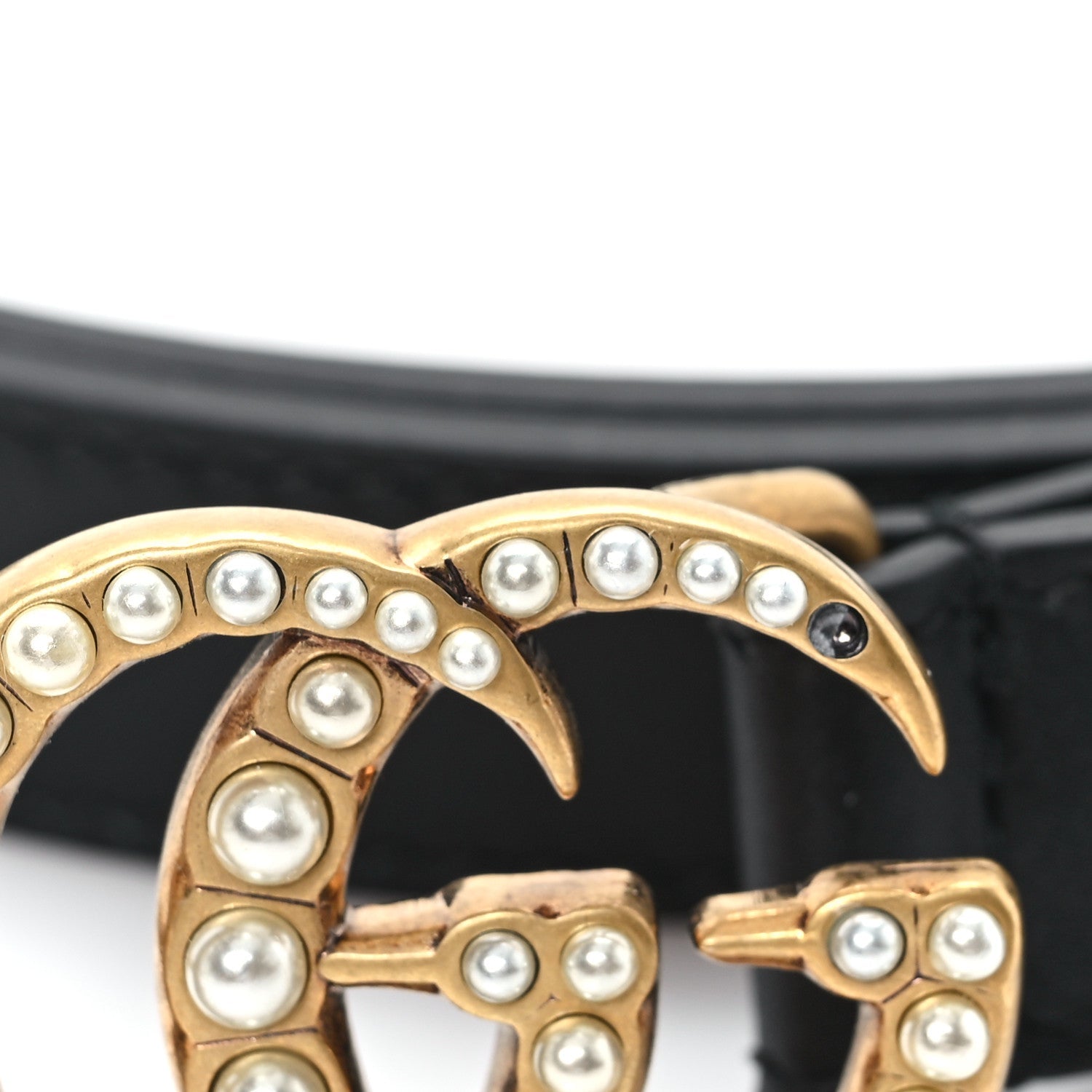 Gucci Moon Calfskin Pearl Double G 20mm Belt 100 40 Black Cream