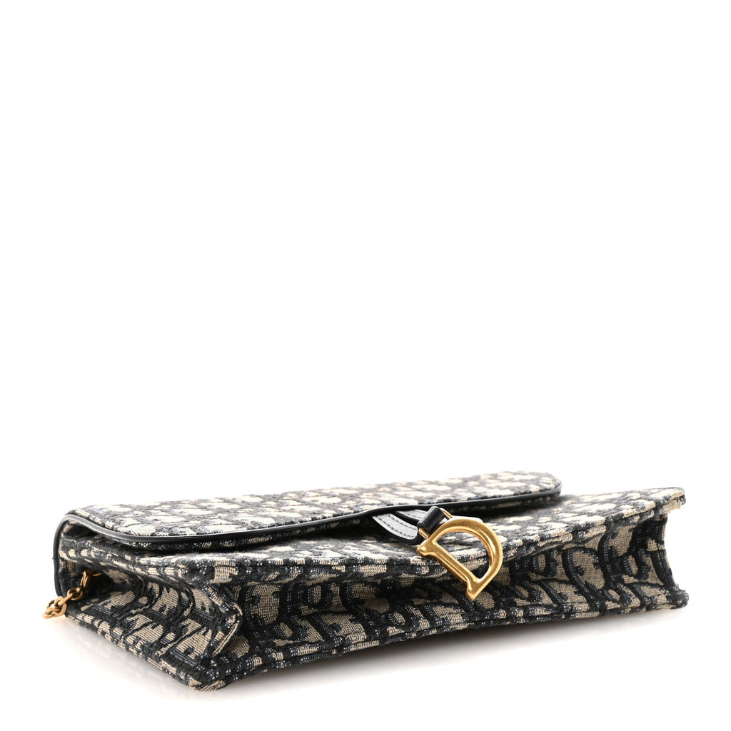 Christian Dior Oblique Saddle Chain Pouch Blue