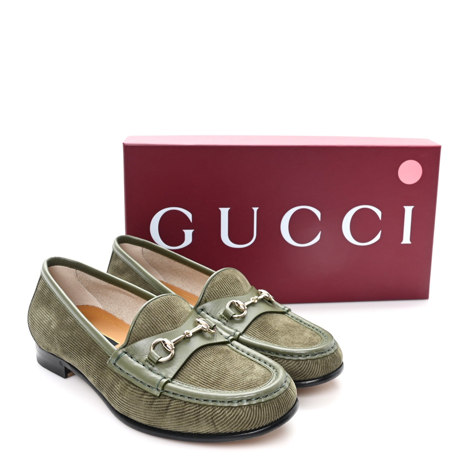 Gucci Corduroy Womens 1953 Horsebit Loafers 37.5 Sweet Military