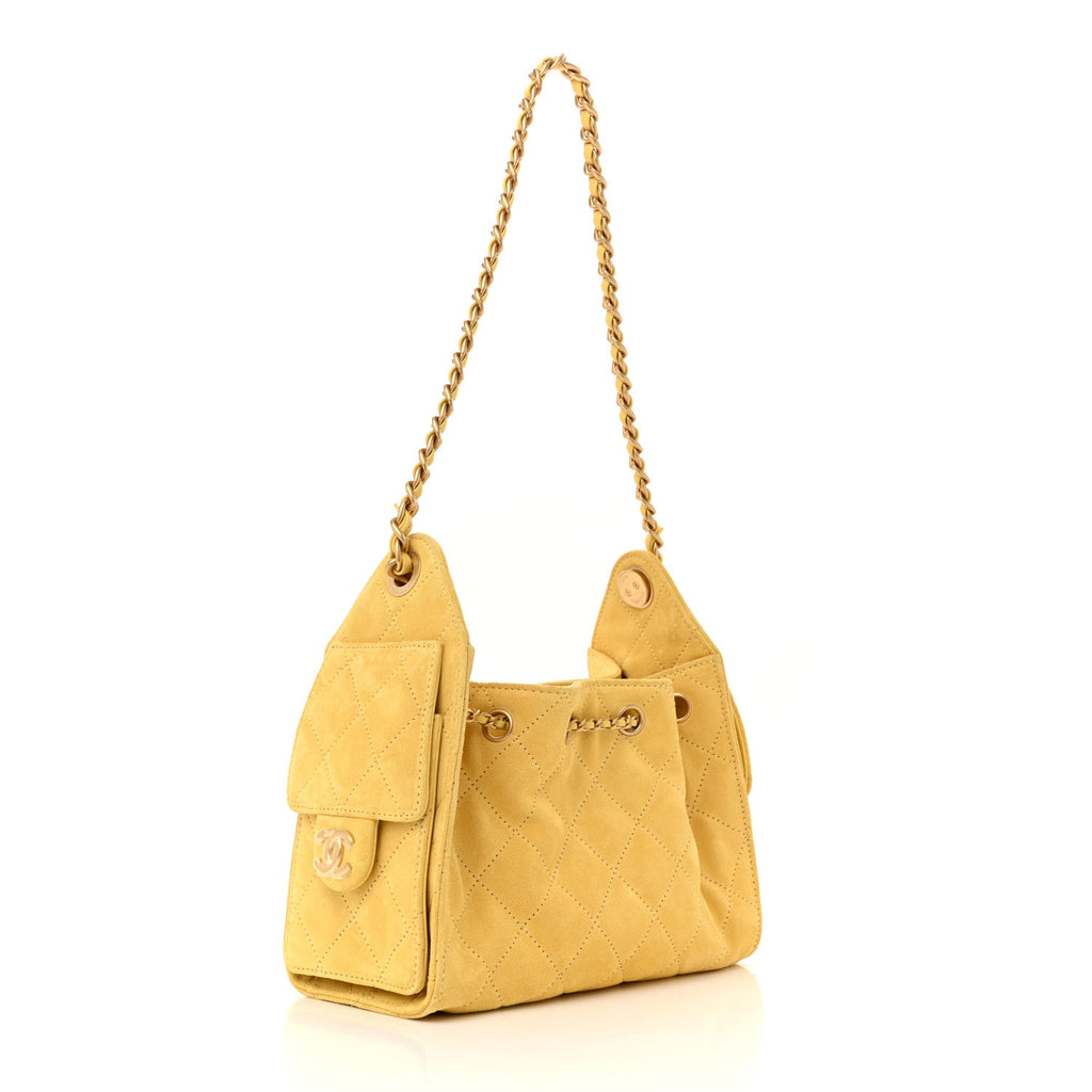 Chanel Suede Quilted Mini Chanel 25 Handbag Yellow