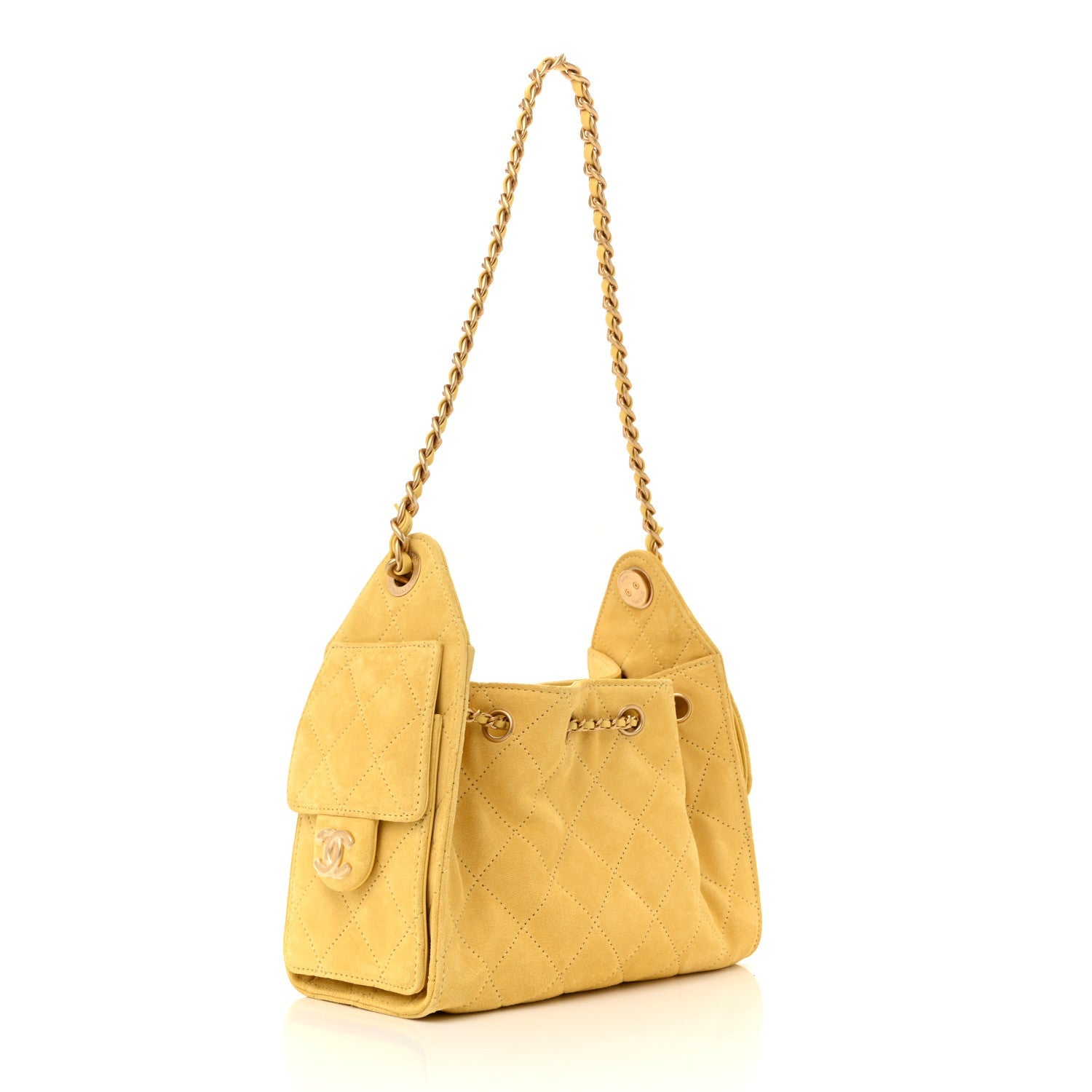 Chanel Suede Quilted Mini Chanel 25 Handbag Yellow