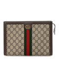 Gucci GG Supreme Monogram Textured Dollar Calfskin Web Small Ophidia Wristlet Pouch Beige Ebony New Acero