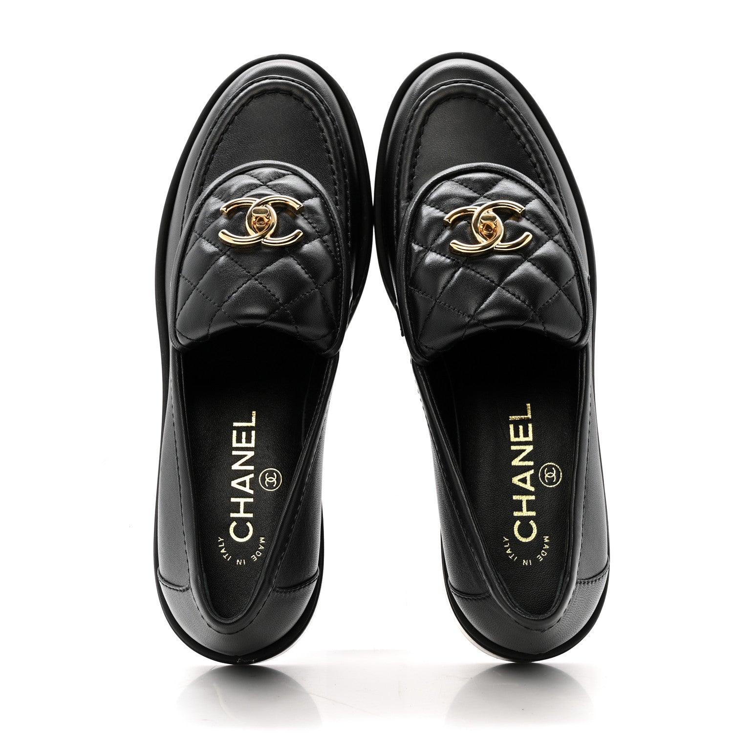 Lambskin Quilted CC Turnlock Loafers 38 Black