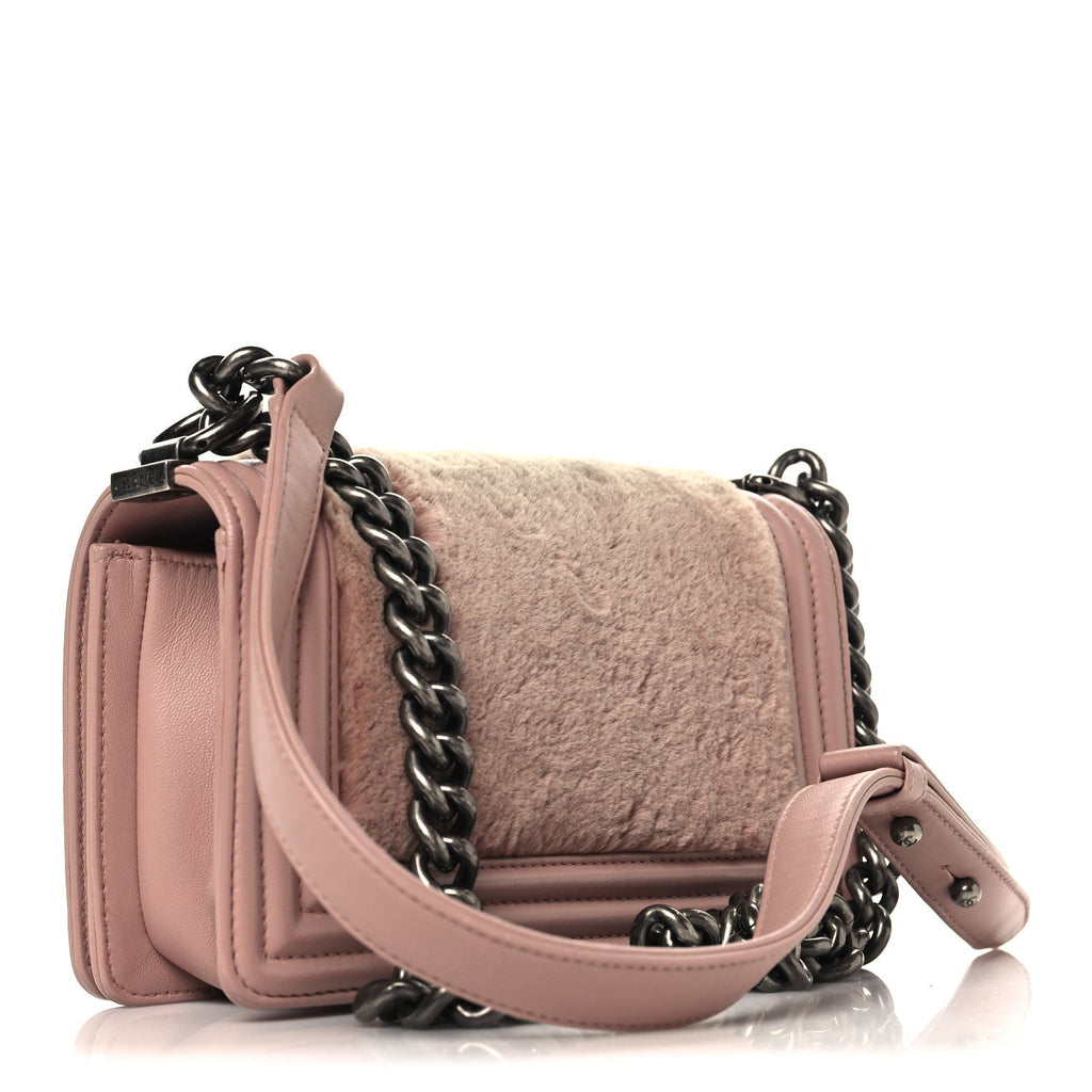 Chanel Fur Calfskin Small Boy Flap Pink