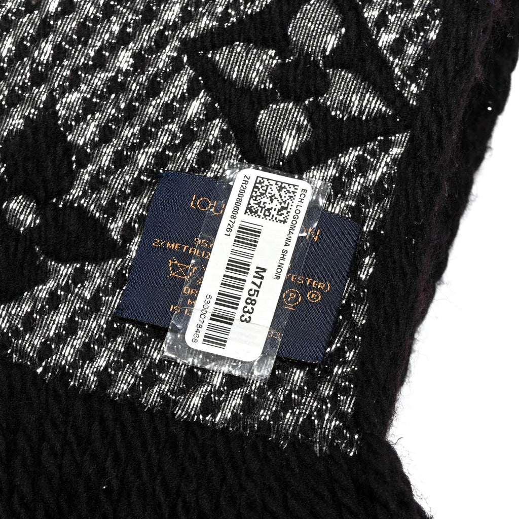 Louis Vuitton Wool Silk Logomania Shine Scarf Black