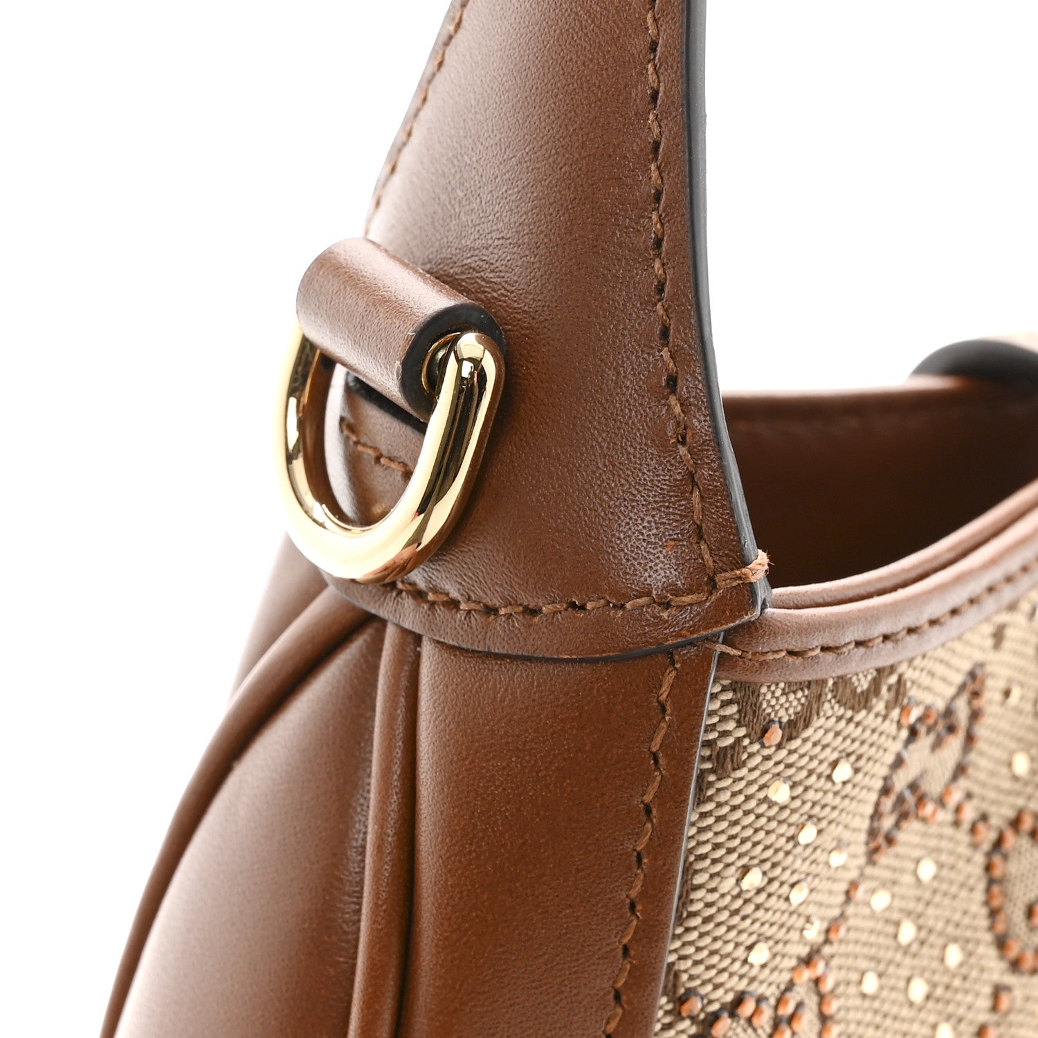 Gucci New Canvas Charisma Calfskin Crystal GG Monogram Mini Jackie 1961 Hobo Camel Ebony