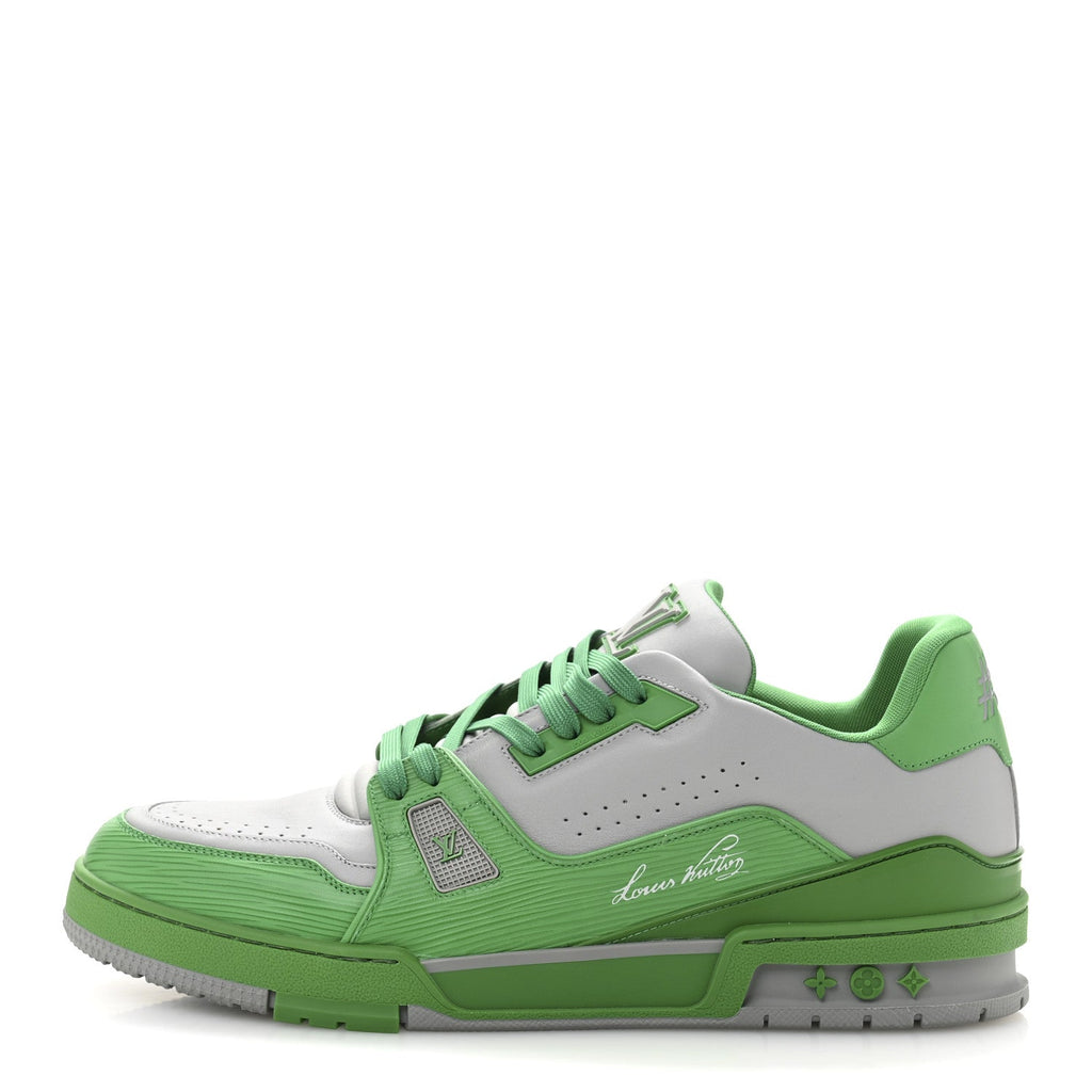 Louis Vuitton Calfskin Epi Mens LV Trainer Sneakers 11 Green Grey