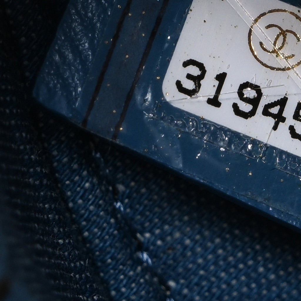 Chanel Denim Quilted Round Pearl Crush Clutch With Chain Blue