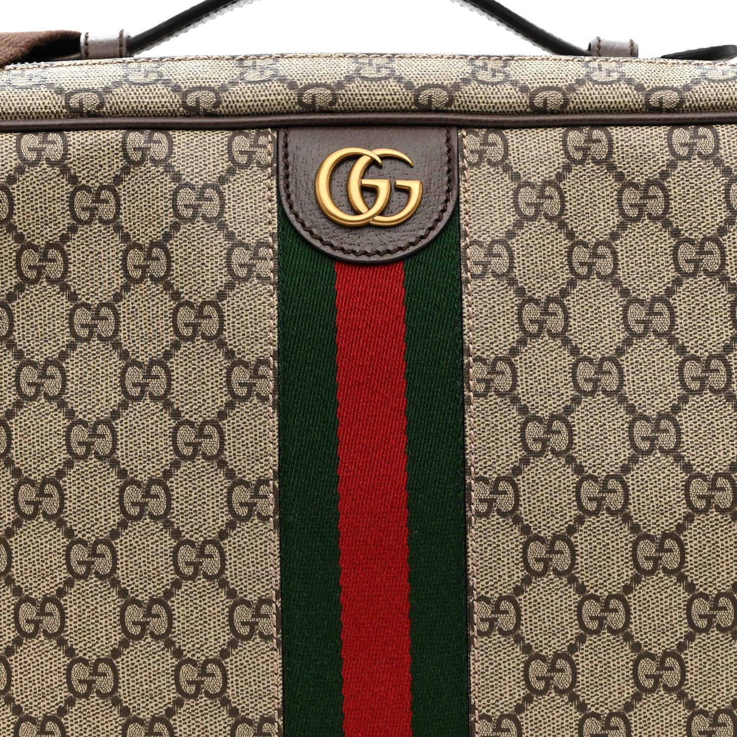 Gucci GG Supreme Monogram Textured Dollar Calfskin Web Savoy Shoe Case Bag Beige Ebony New Acero