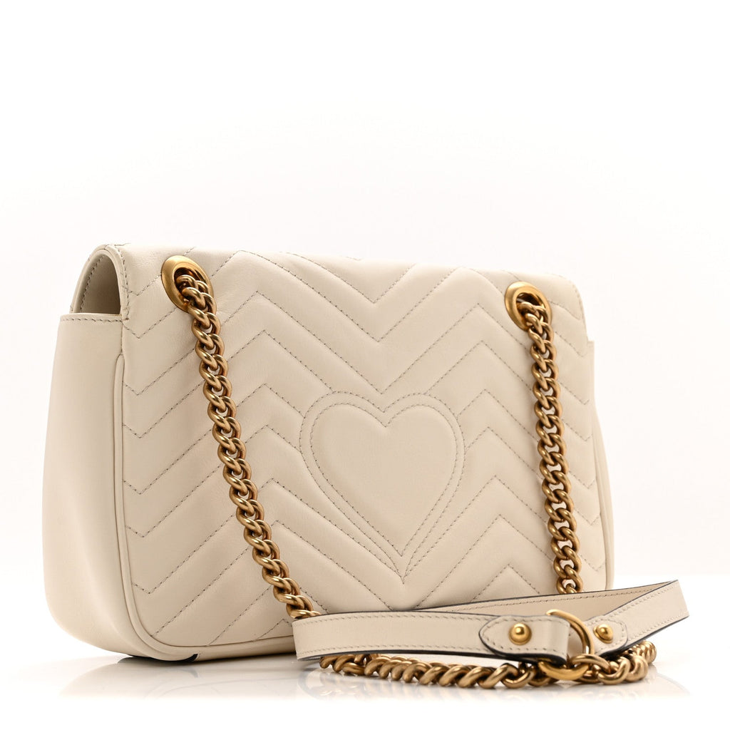 Gucci Calfskin Matelasse Small GG Marmont Shoulder Bag White