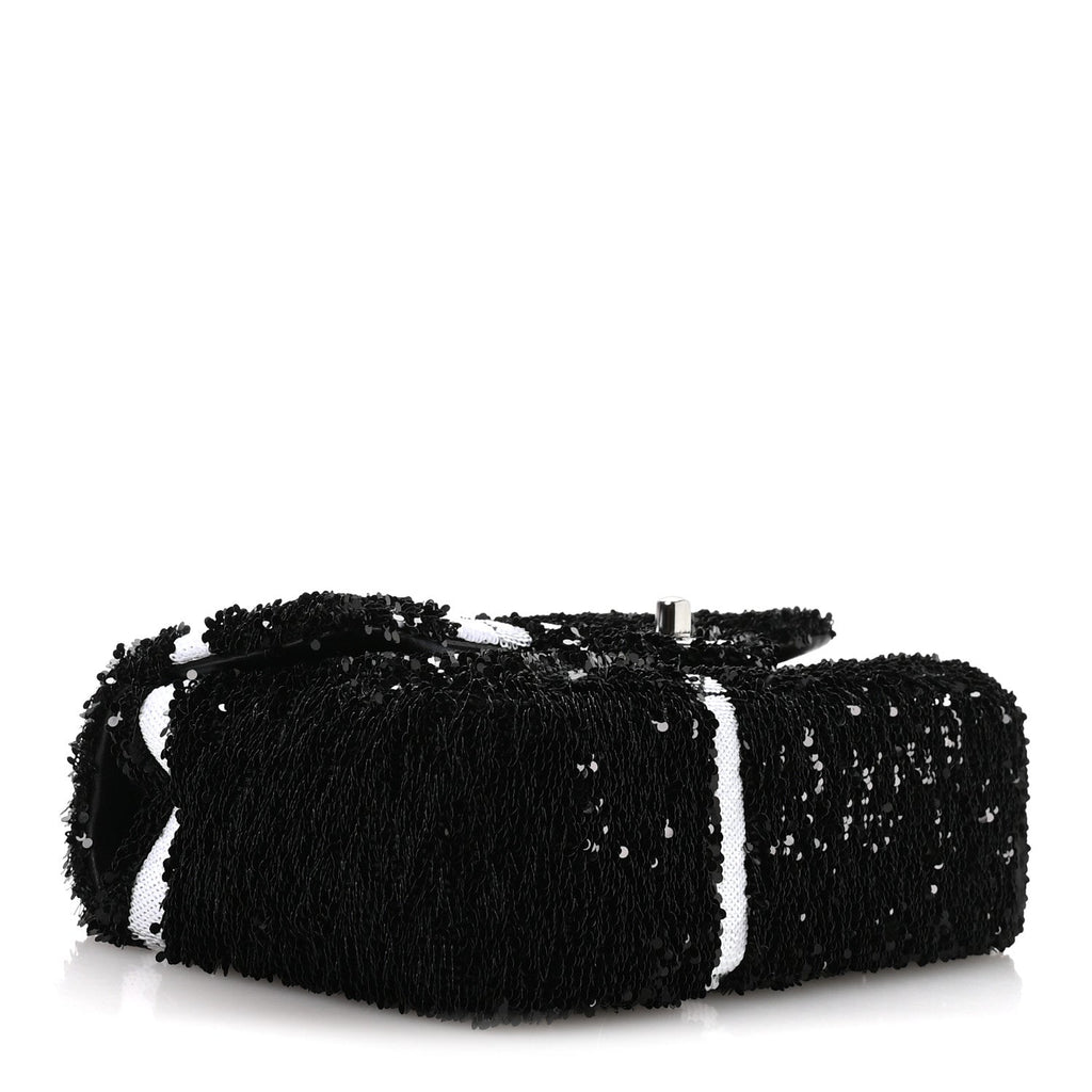 Chanel Sequin Ribbon Small Rectangular Flap Black White
