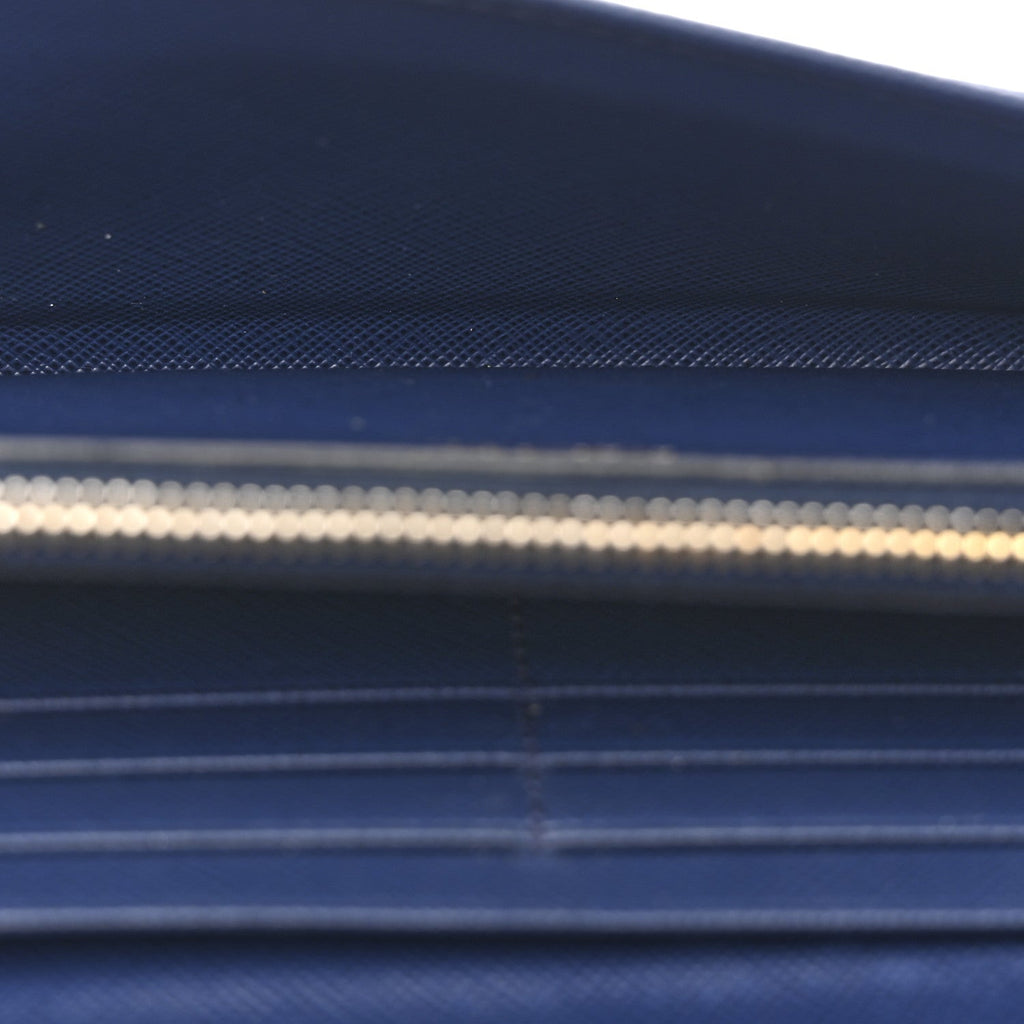 Prada Saffiano Metal Bar Continental Flap Wallet Bluette
