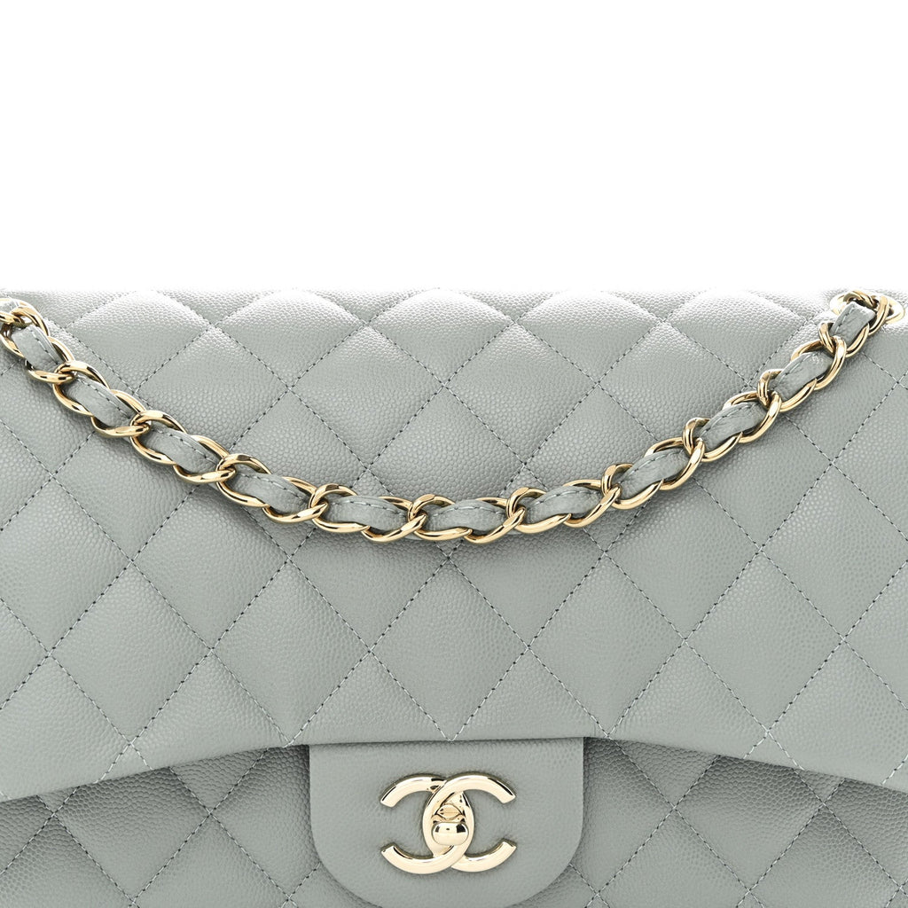 Chanel Caviar Quilted Jumbo Double Flap Light Blue