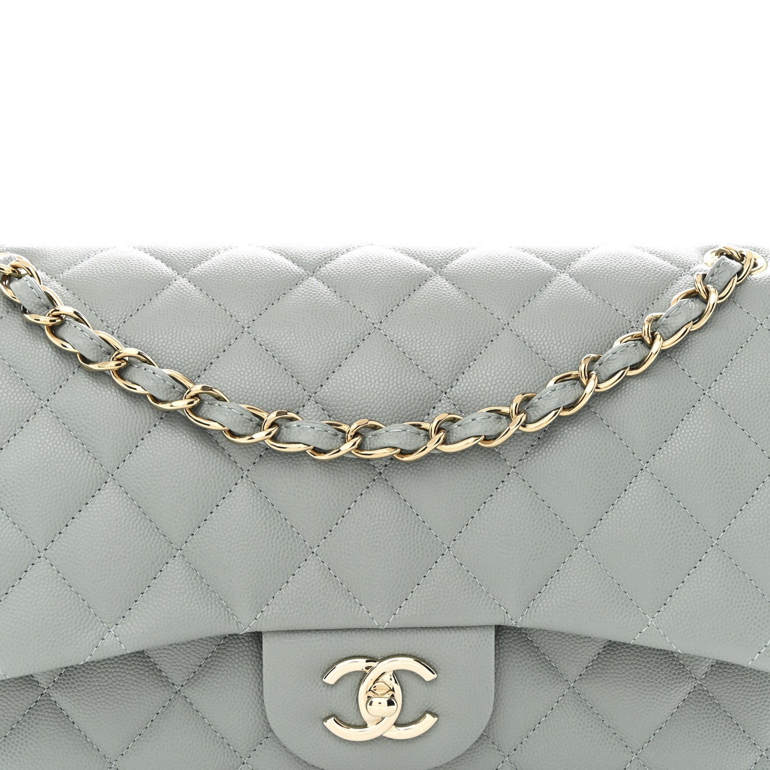 Chanel Caviar Quilted Jumbo Double Flap Light Blue