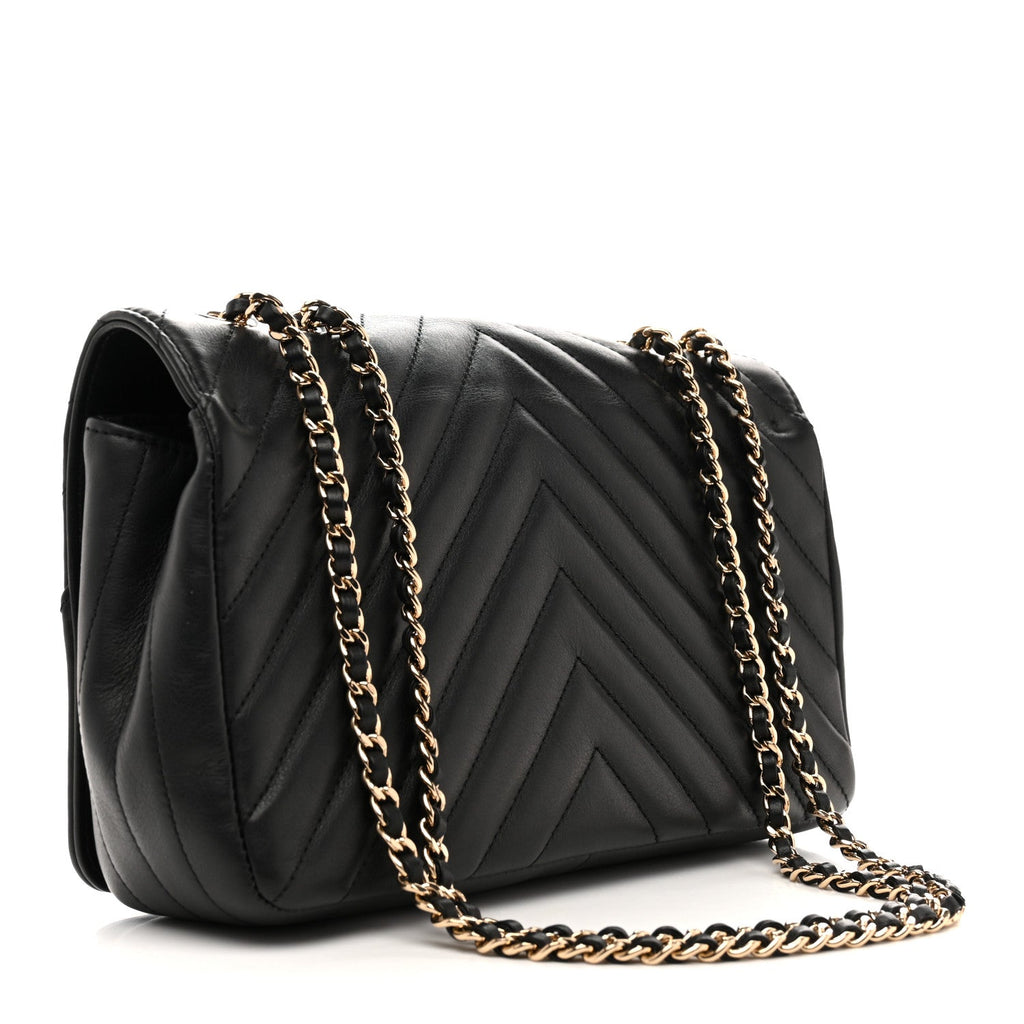 Chanel Calfskin Chevron Quilted Small Statement Flap Black