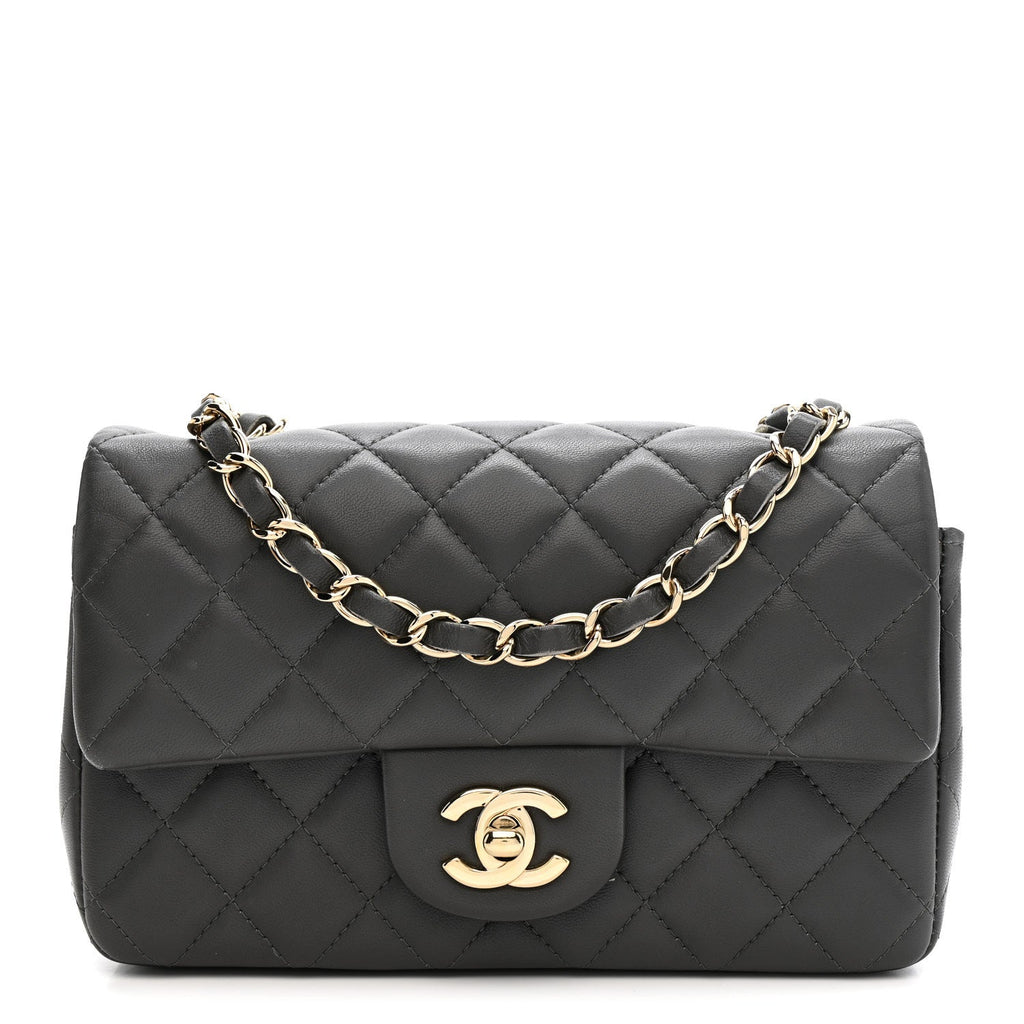 Chanel Lambskin Quilted Mini Rectangular Flap Dark Grey