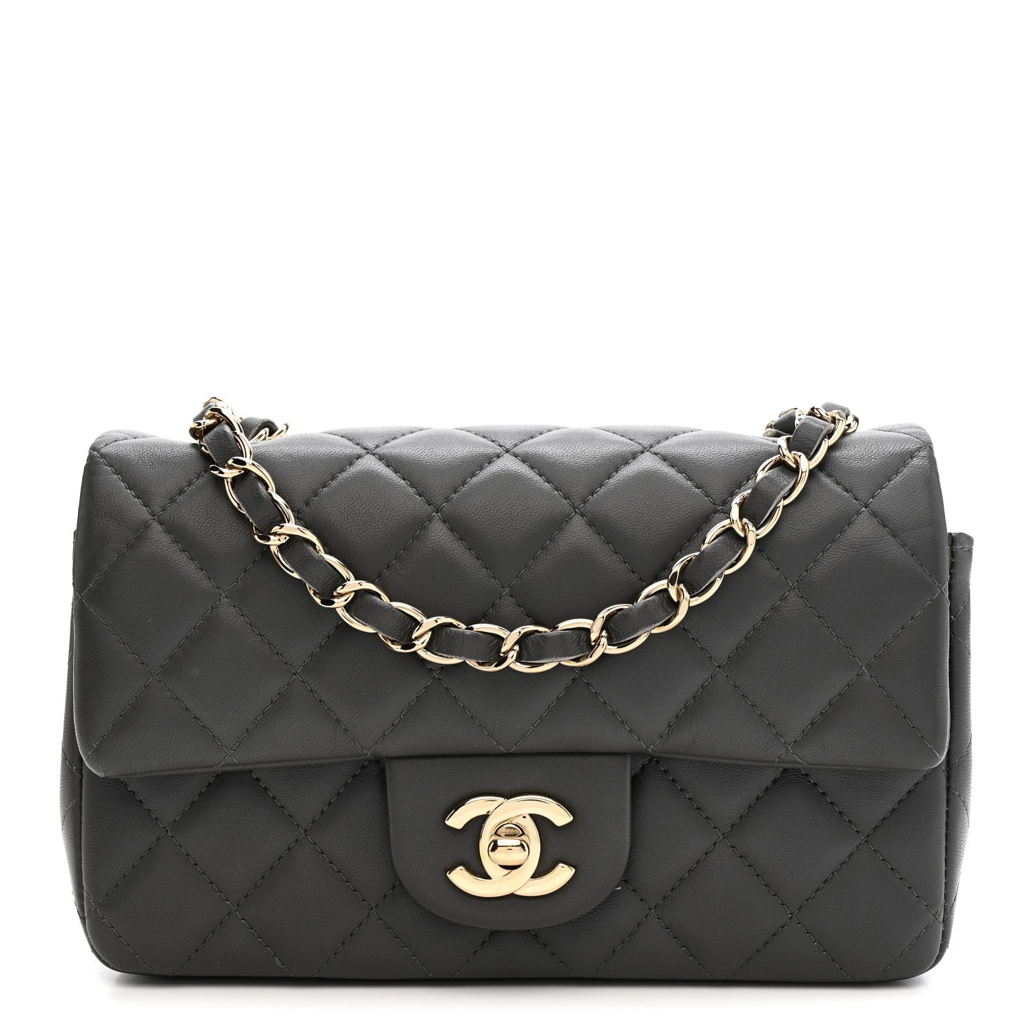Chanel Lambskin Quilted Mini Rectangular Flap Dark Grey
