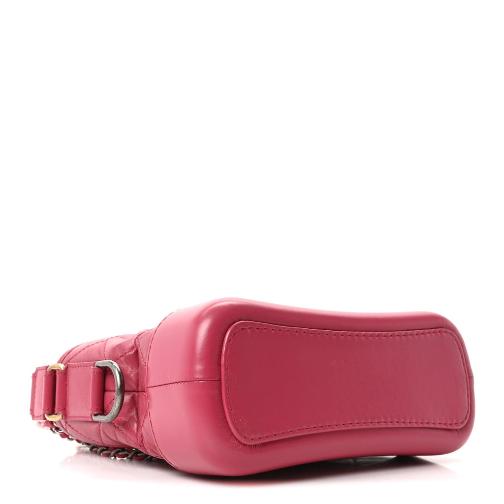 Chanel Aged Calfskin Quilted Small Gabrielle Hobo Fuchsia