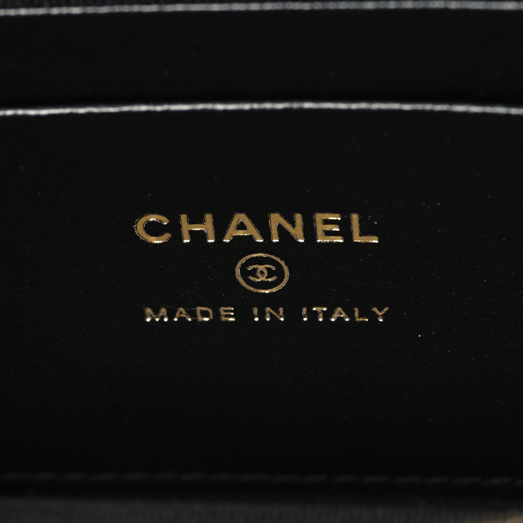 Chanel Goatskin Stitched Top Handle Slim Vanity With Chain Black