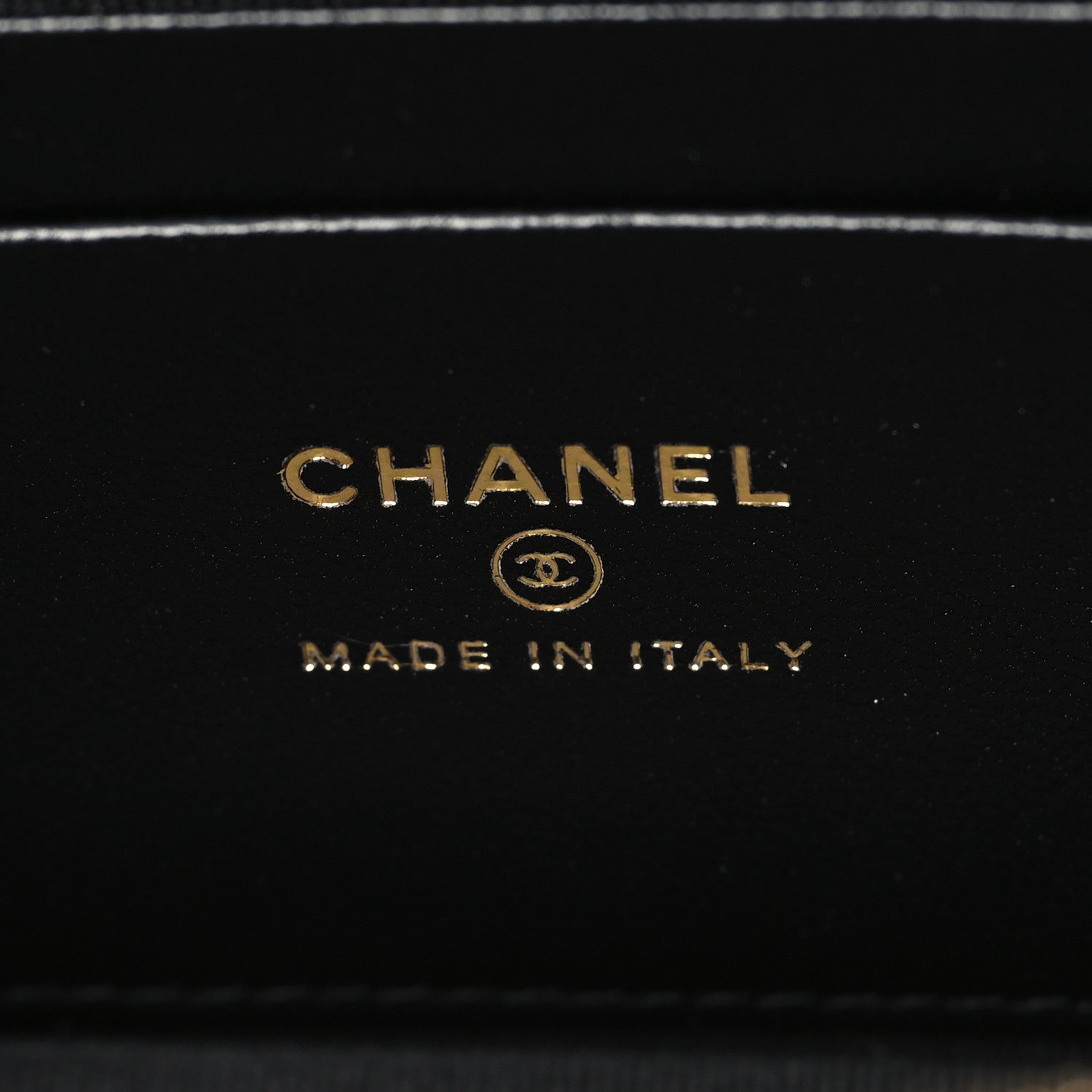 Chanel Goatskin Stitched Top Handle Slim Vanity With Chain Black
