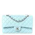 Chanel Lambskin Quilted Medium Double Flap Light Blue