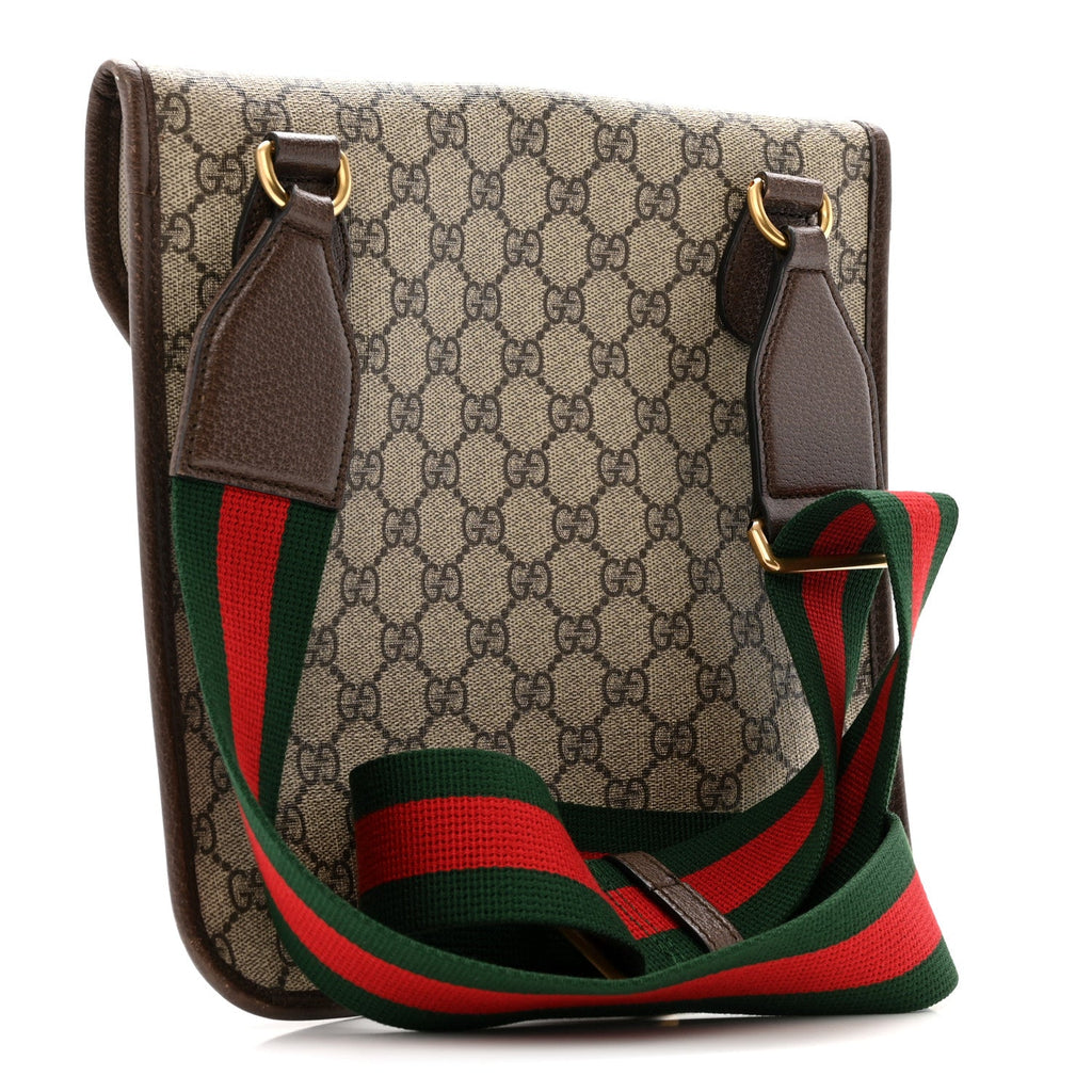 Gucci GG Supreme Monogram Web Medium Neo Vintage Flap Messenger Bag Beige New Acero
