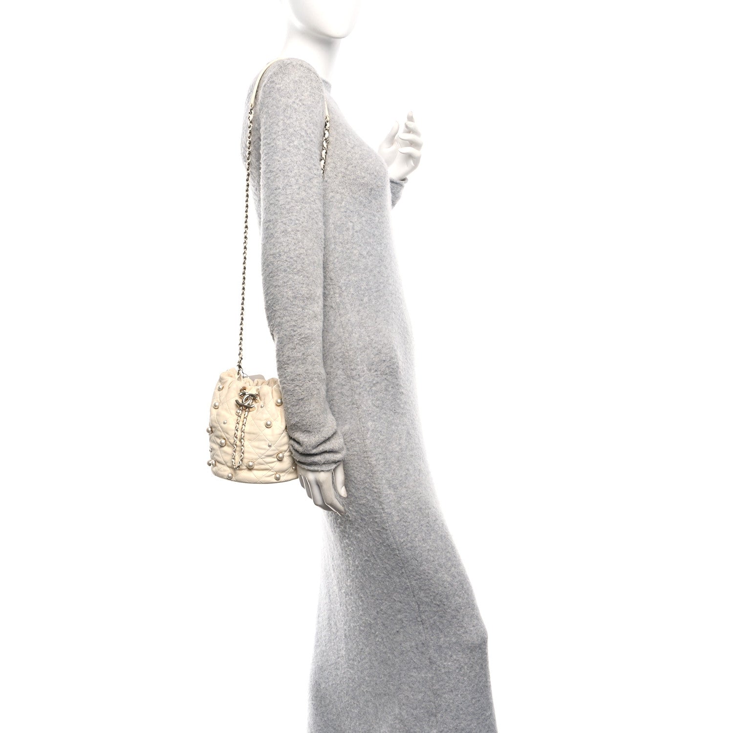 Chanel Lambskin Quilted Pearl Mini About Pearls Drawstring Bag White