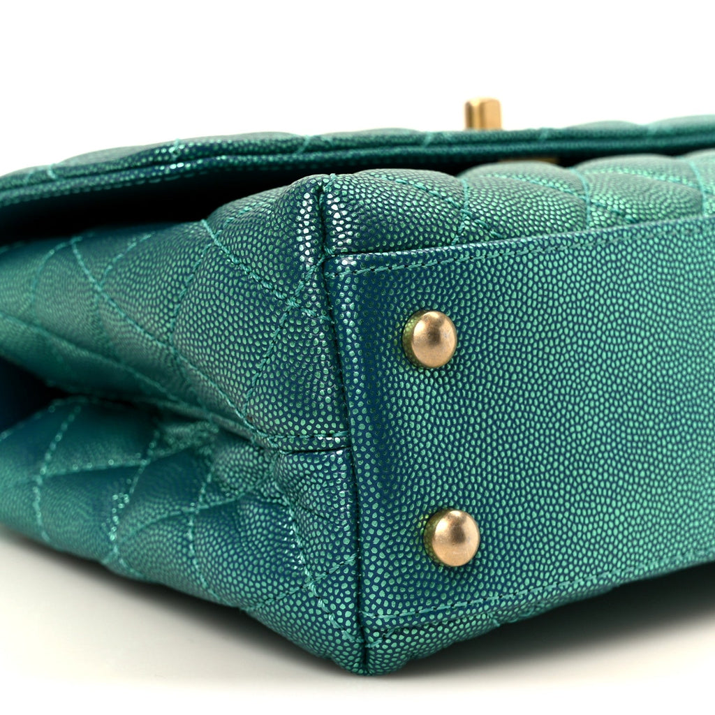 Chanel Metallic Caviar Quilted Mini Coco Handle Flap Blue