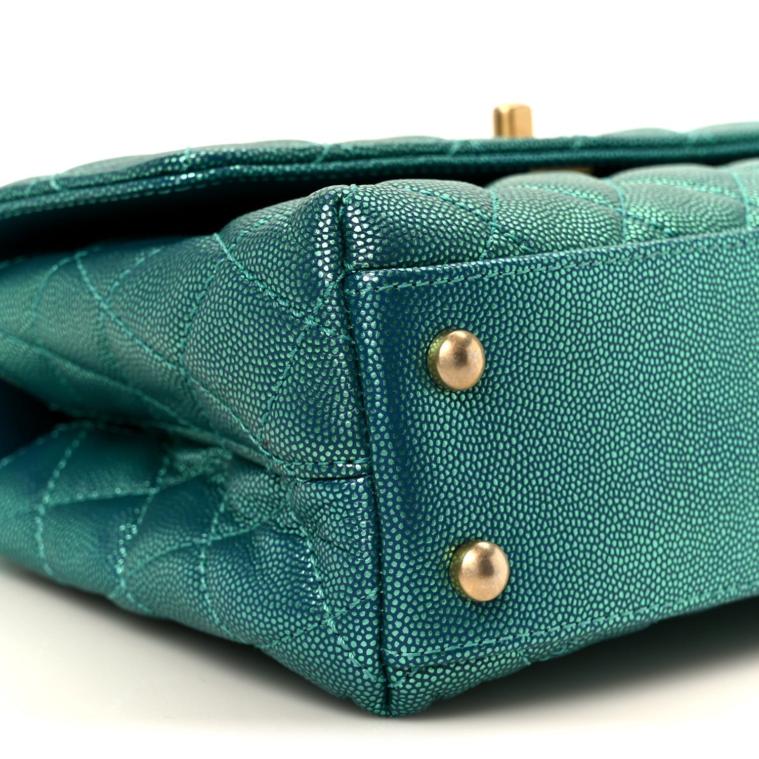 Chanel Metallic Caviar Quilted Mini Coco Handle Flap Blue