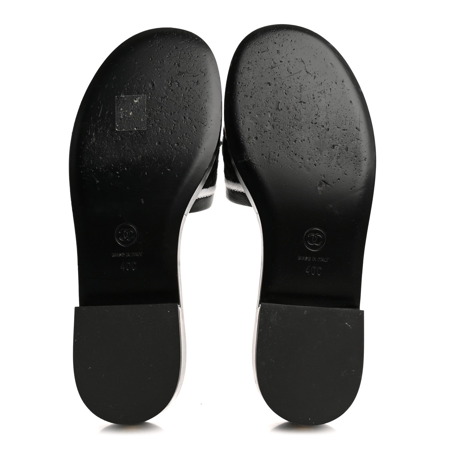 Lambskin Embroidered CC Mule Sandal 40 Black White