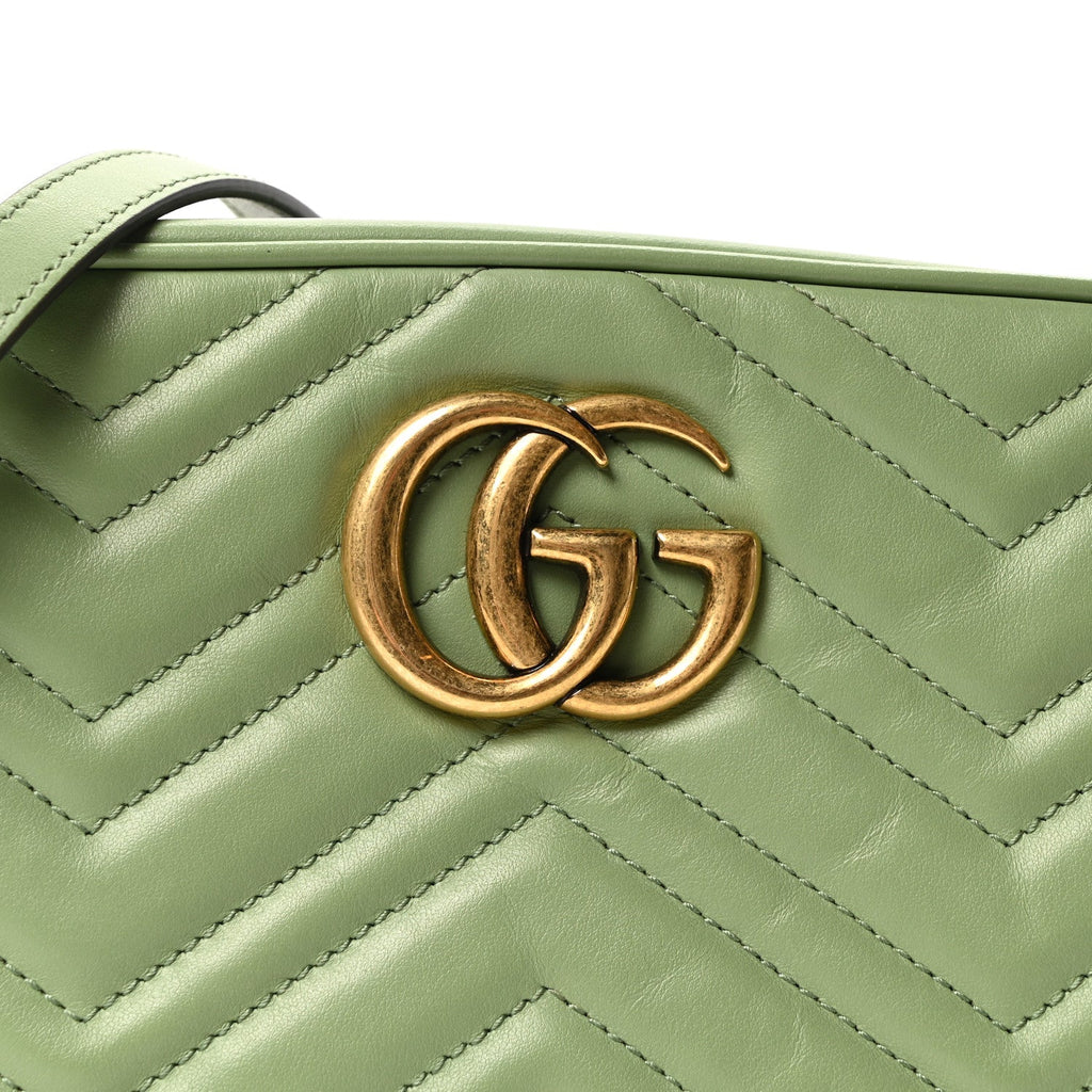 Gucci Calfskin Matelasse Small GG Marmont Chain Shoulder Bag Salamander Green