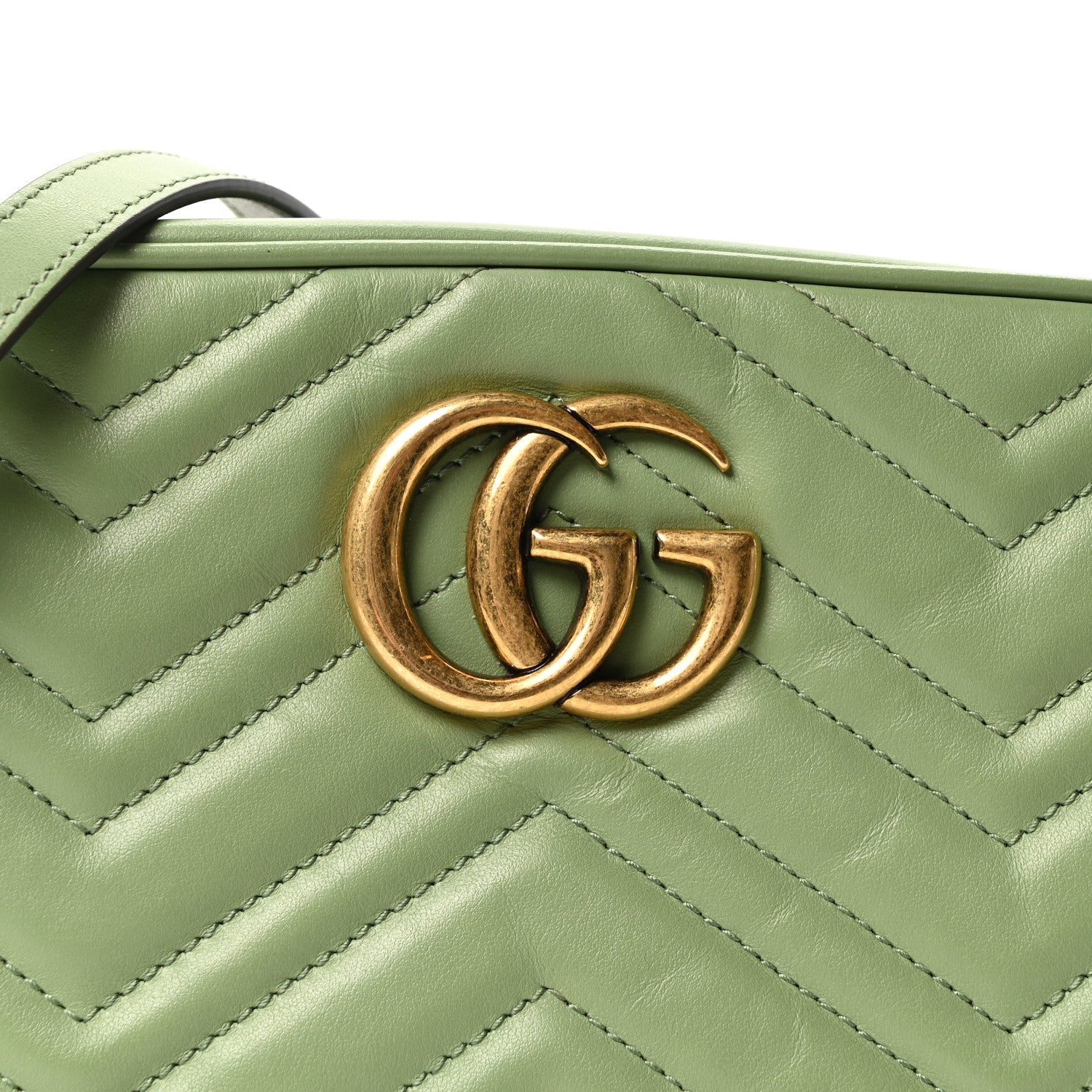 Gucci Calfskin Matelasse Small GG Marmont Chain Shoulder Bag Salamander Green
