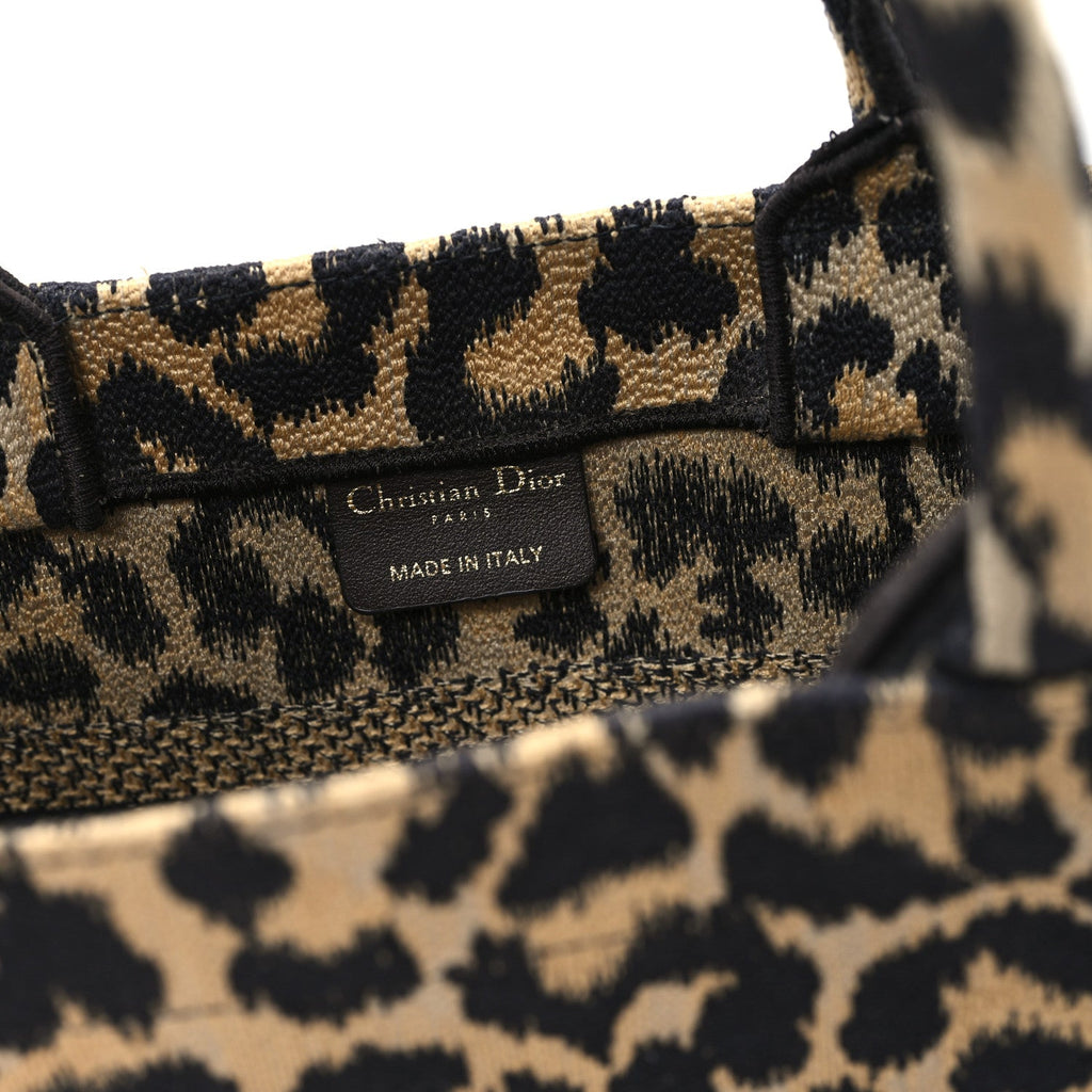 Christian Dior Canvas Mizza Embroidered Small Leopard Book Tote Beige