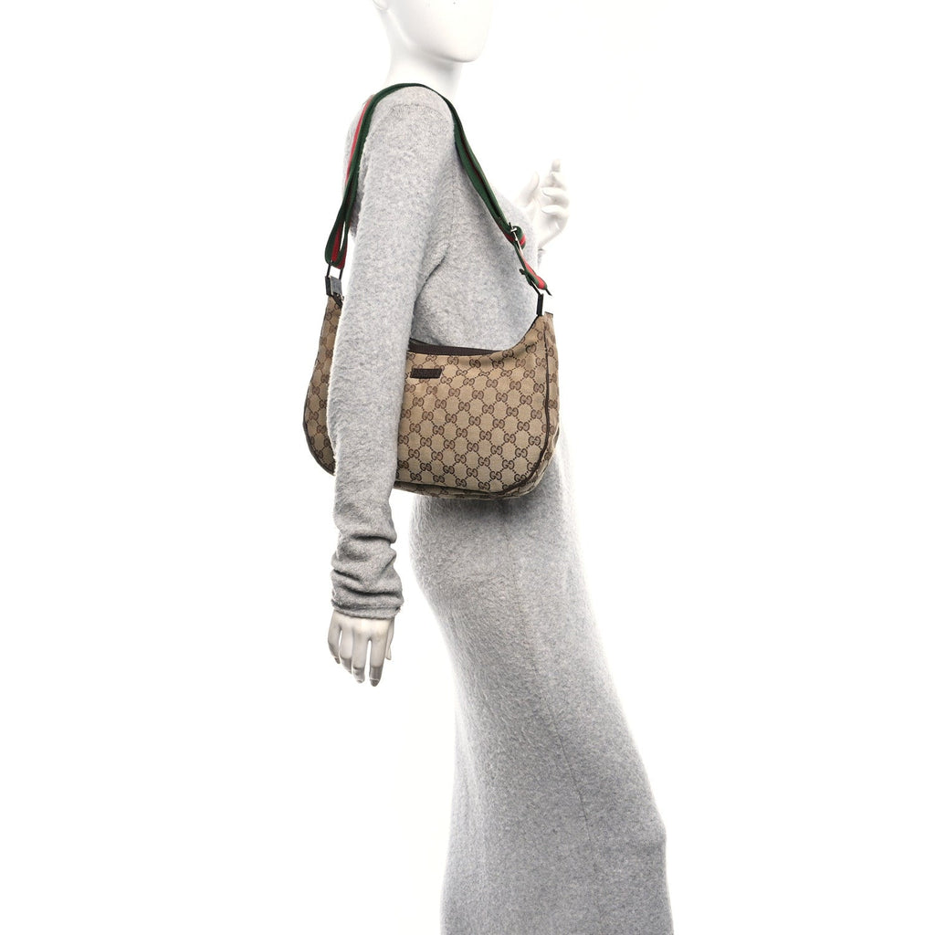 Gucci Monogram Web Medium Half Moon Hobo Dark Brown