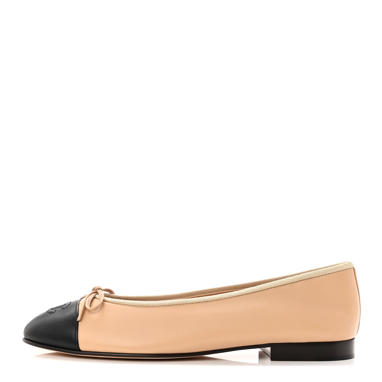 Lambskin Cap Toe CC Ballerina Flats 39.5 Beige Black