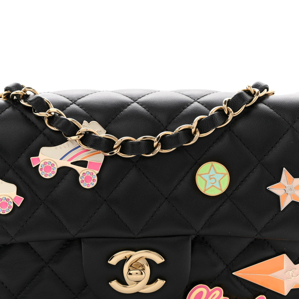 Chanel Lambskin Quilted Hollywood Charms Mini Rectangular Flap Black