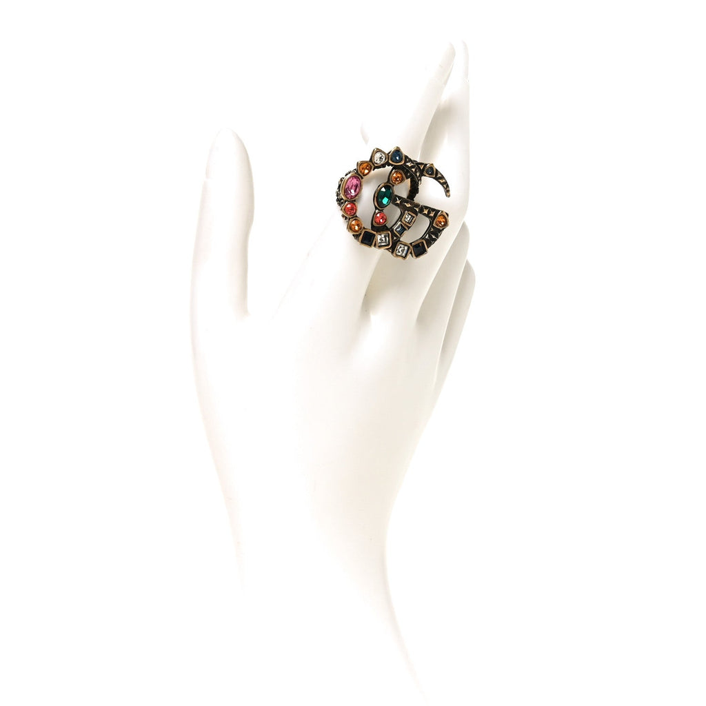 Gucci Crystal Double G Ring S Multicolor