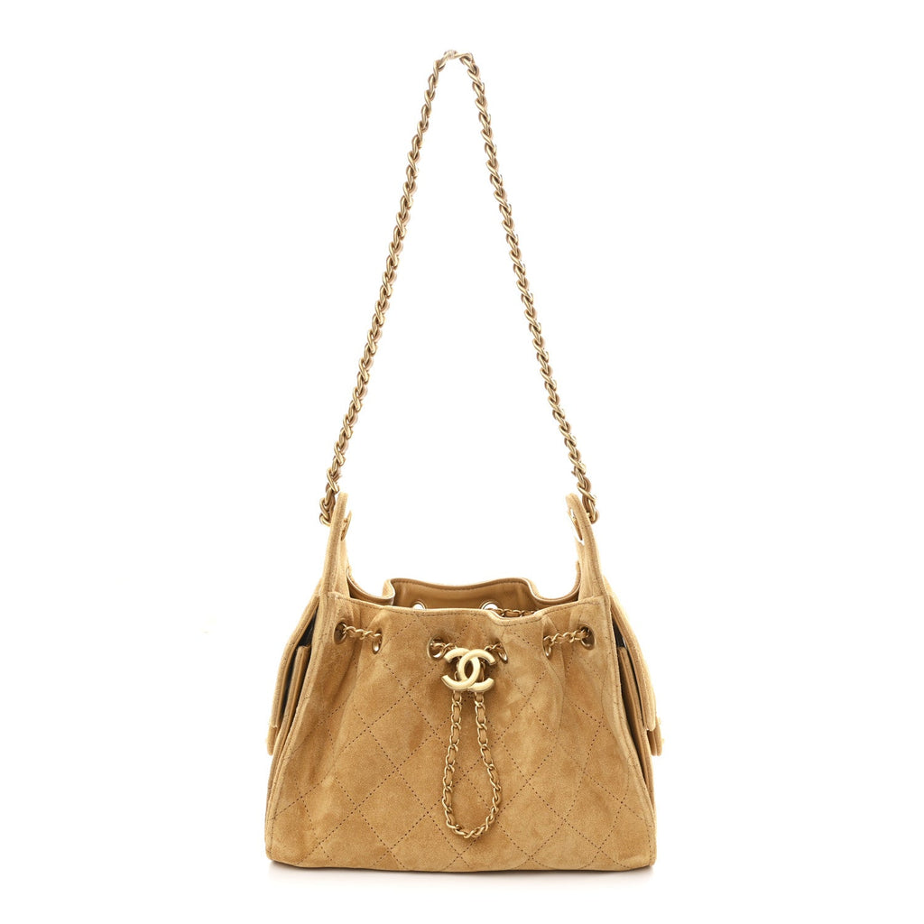 Chanel Suede Quilted Mini Chanel 25 Handbag Beige