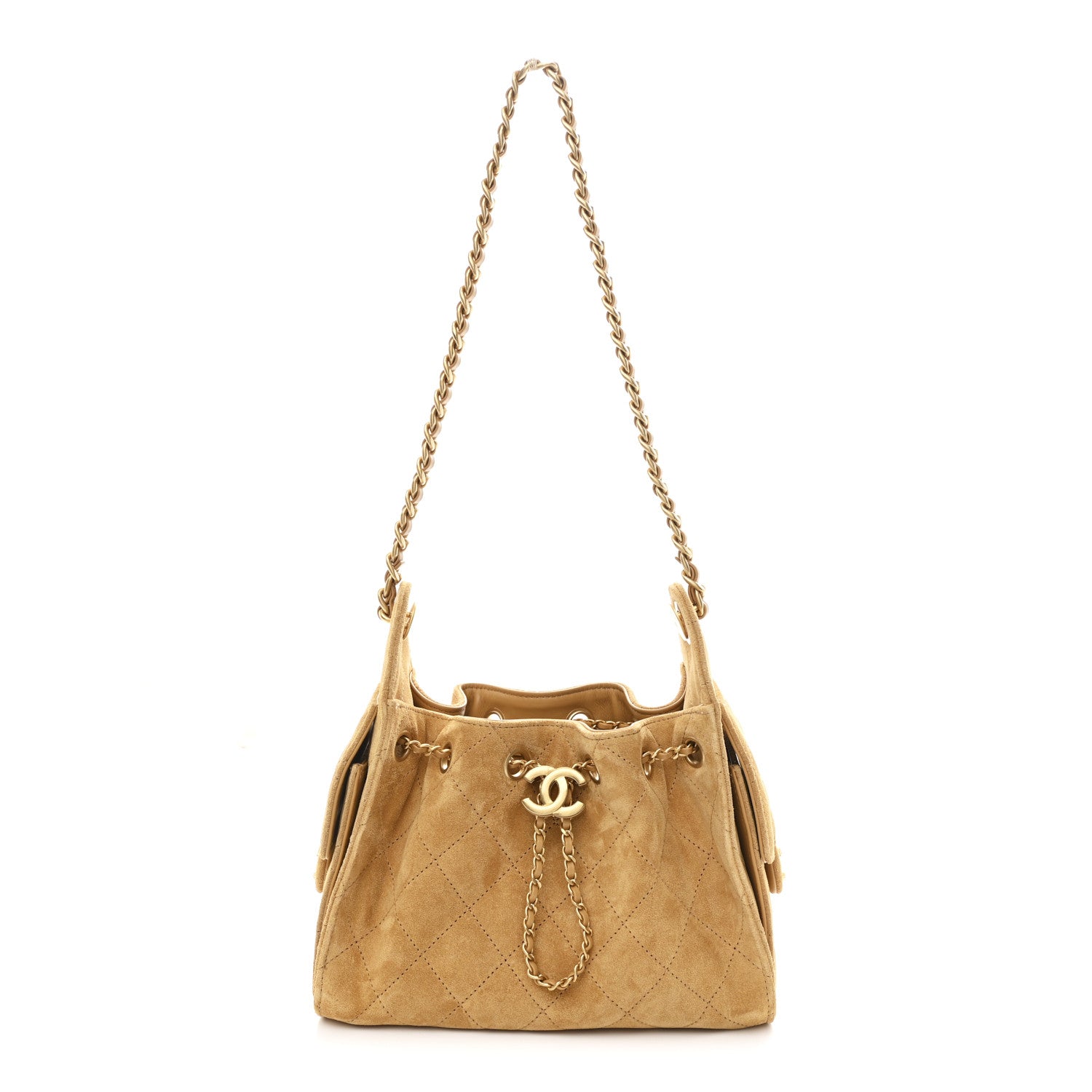 Chanel Suede Quilted Mini Chanel 25 Handbag Beige