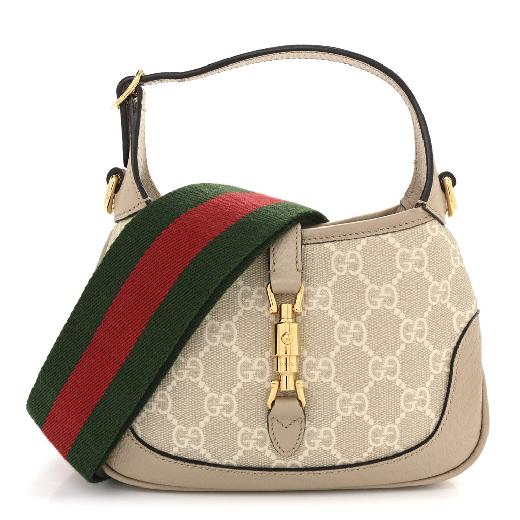 Gucci GG Supreme Monogram Textured Dollar Calfskin Mini Jackie 1961 Hobo Beige Mystic White Oatmeal