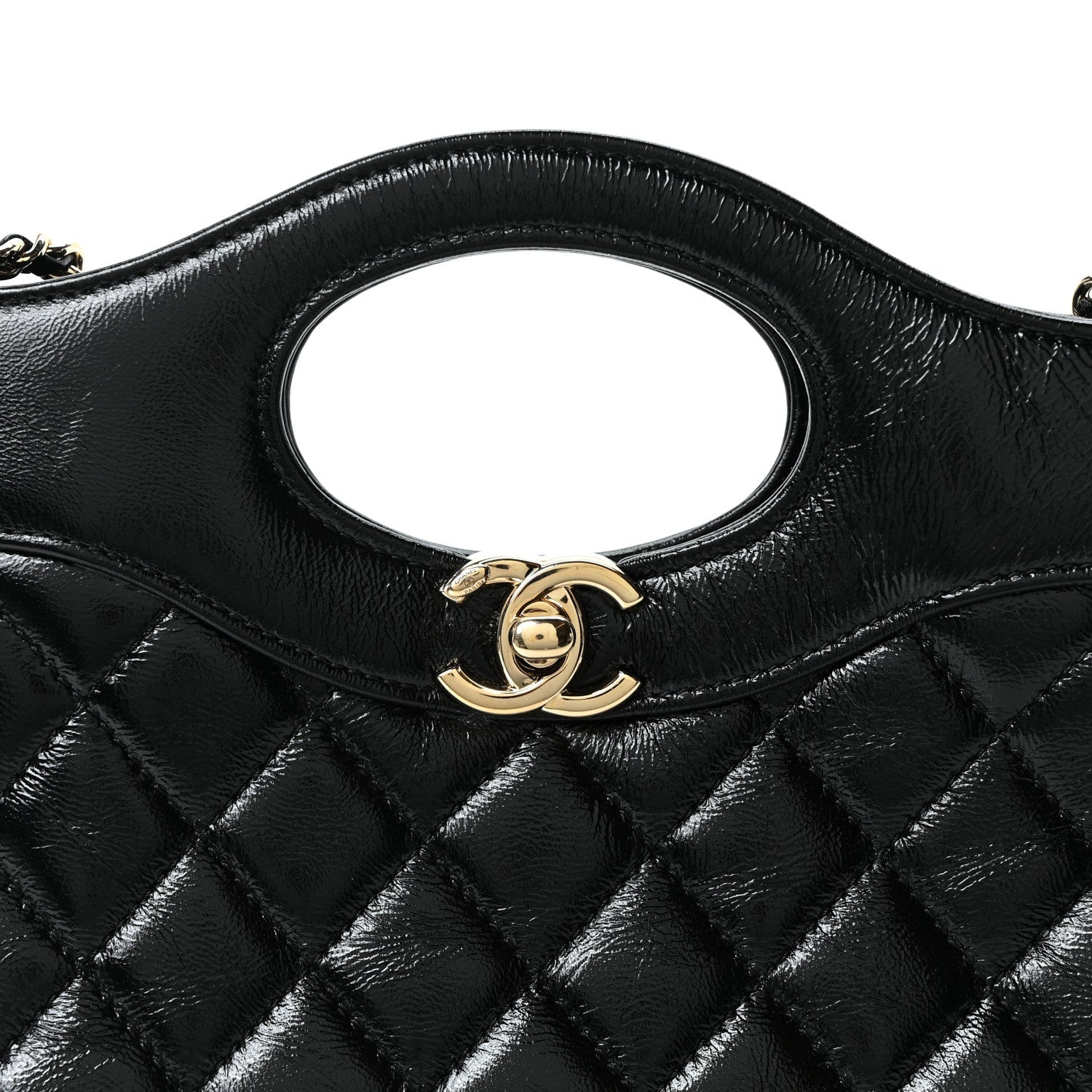 Chanel Shiny Crumpled Calfskin Quilted Mini 31 Shopping Bag Black