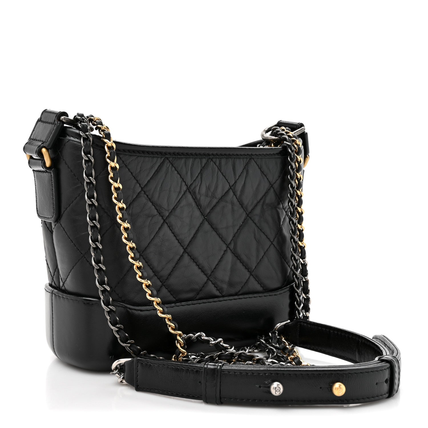 Chanel Aged Calfskin Quilted Small Gabrielle Hobo Black